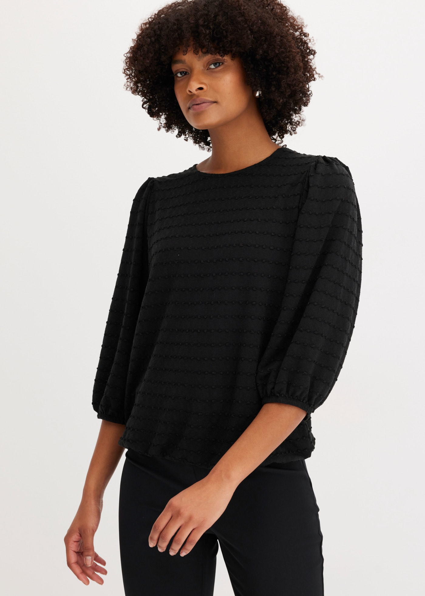 bonprix Tunikashirt Oversize-Passform, ohne Kragen, aus Polyester, Viskose und Elasthan