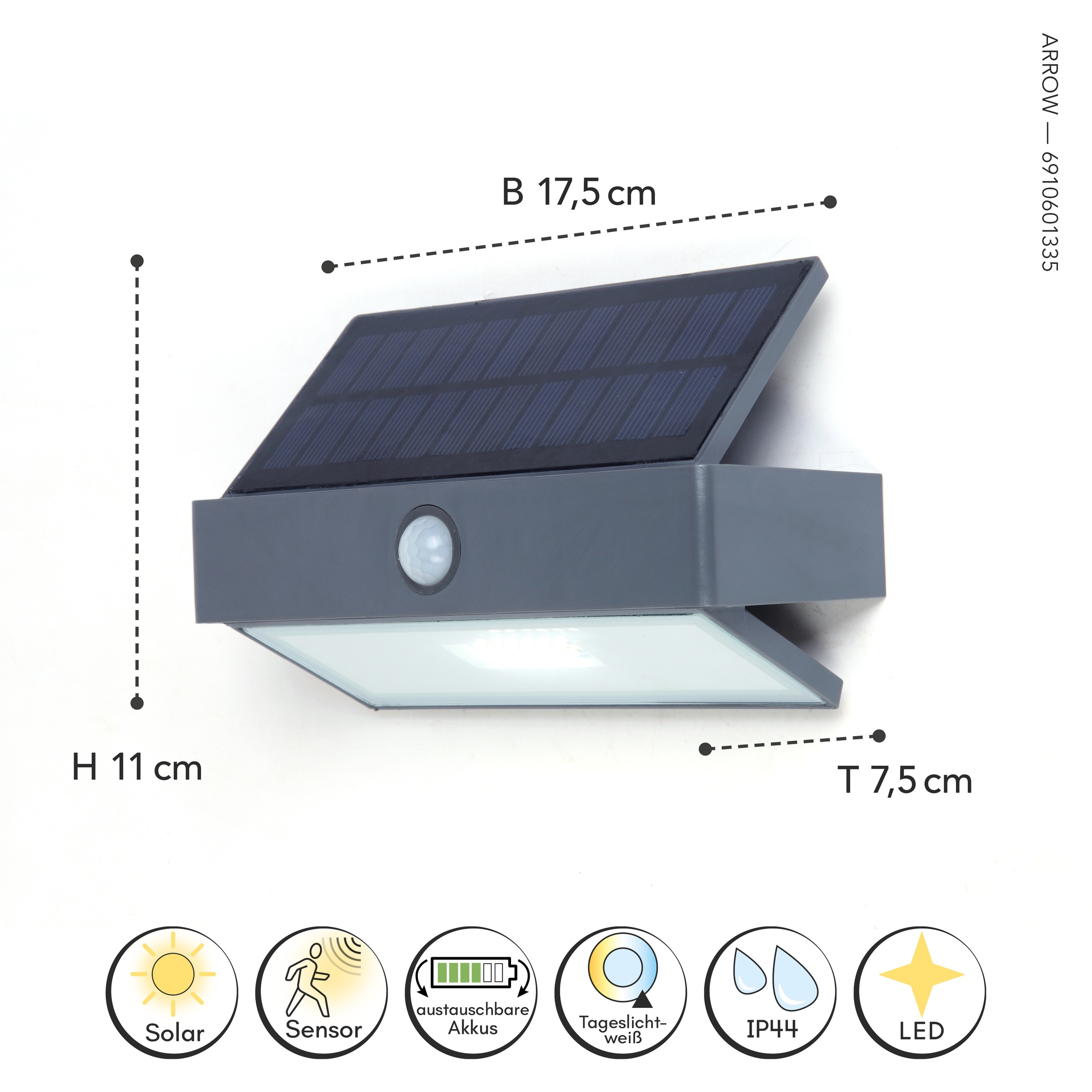 LUTEC LED Solarleuchte »LED-Solar-Wandleuchte Arrow, anthrazit«, 1 flammig, Leuchtmittel LED-Board | LED fest integriert, Bewegungsmelder