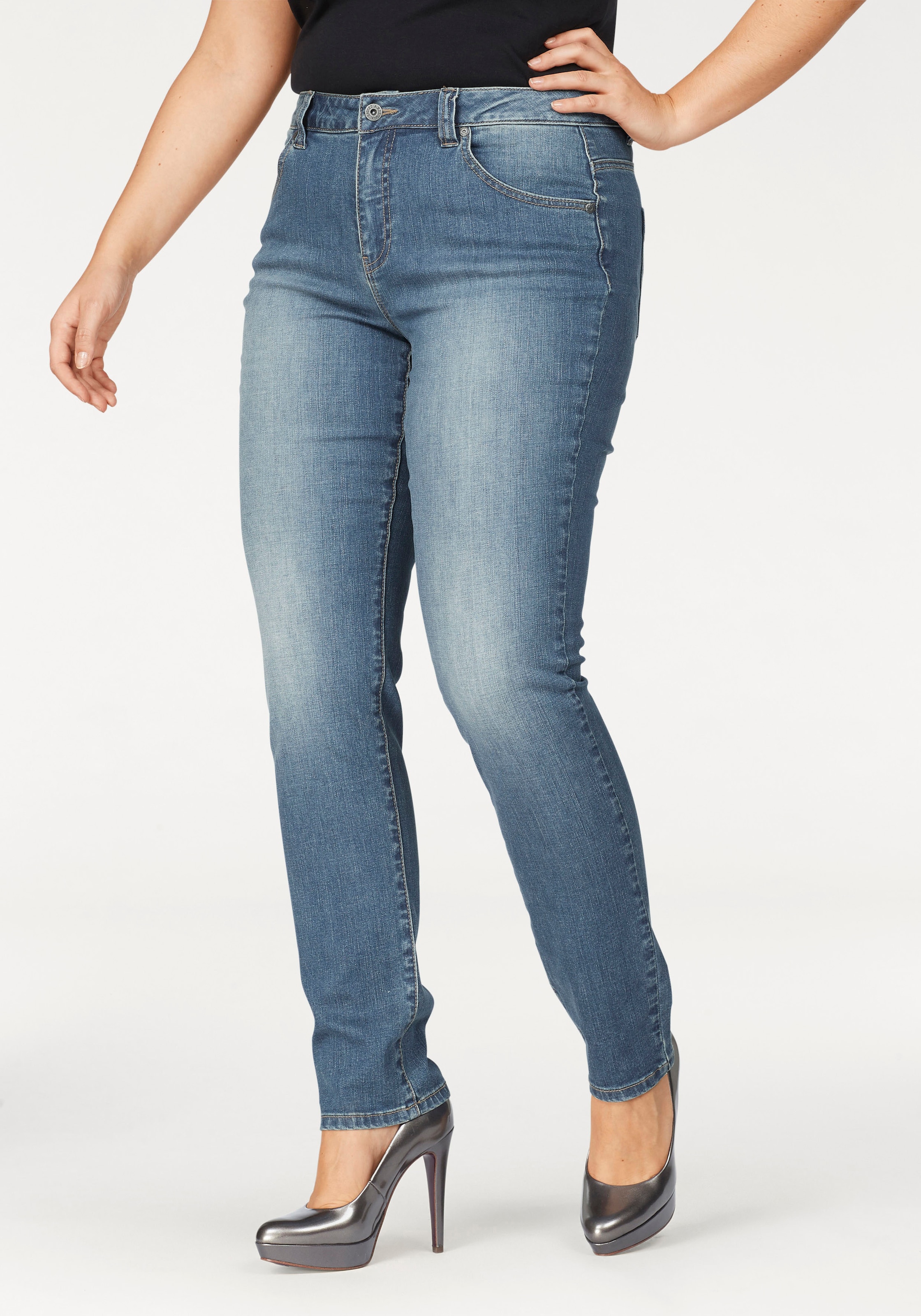 Arizona Slim-fit-Jeans "Curve-Collection" hohe Leibhöhe, Five-Pocket-Design günstig online kaufen