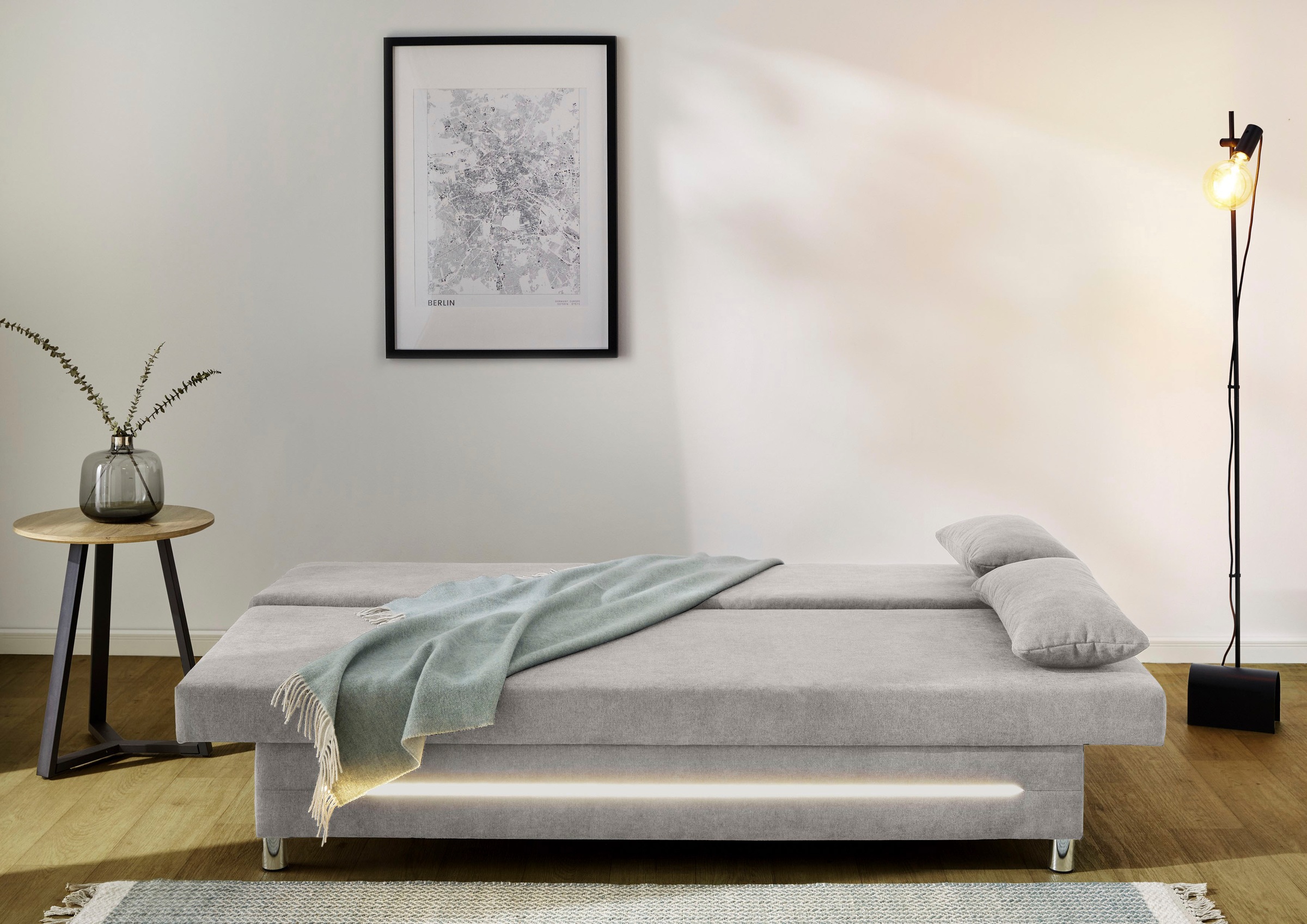 Jockenhöfer Gruppe Schlafsofa »Sunrise, mit dimmbarer LED-Beleuchtung«, Gästebettfunktion, Stauraum/Bettkasten, mit Kissen