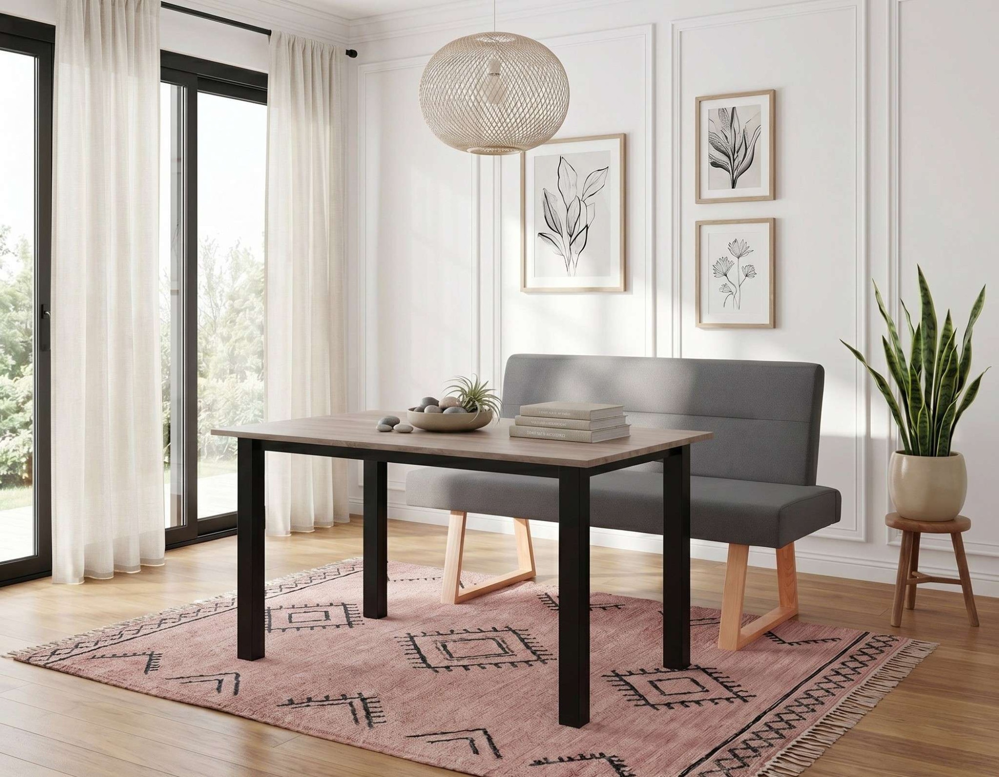 OTTO home Essbank »Mellio« Beine aus massiver Eiche, pflegeleichtem Webstoff Bezug, Breite 140 cm