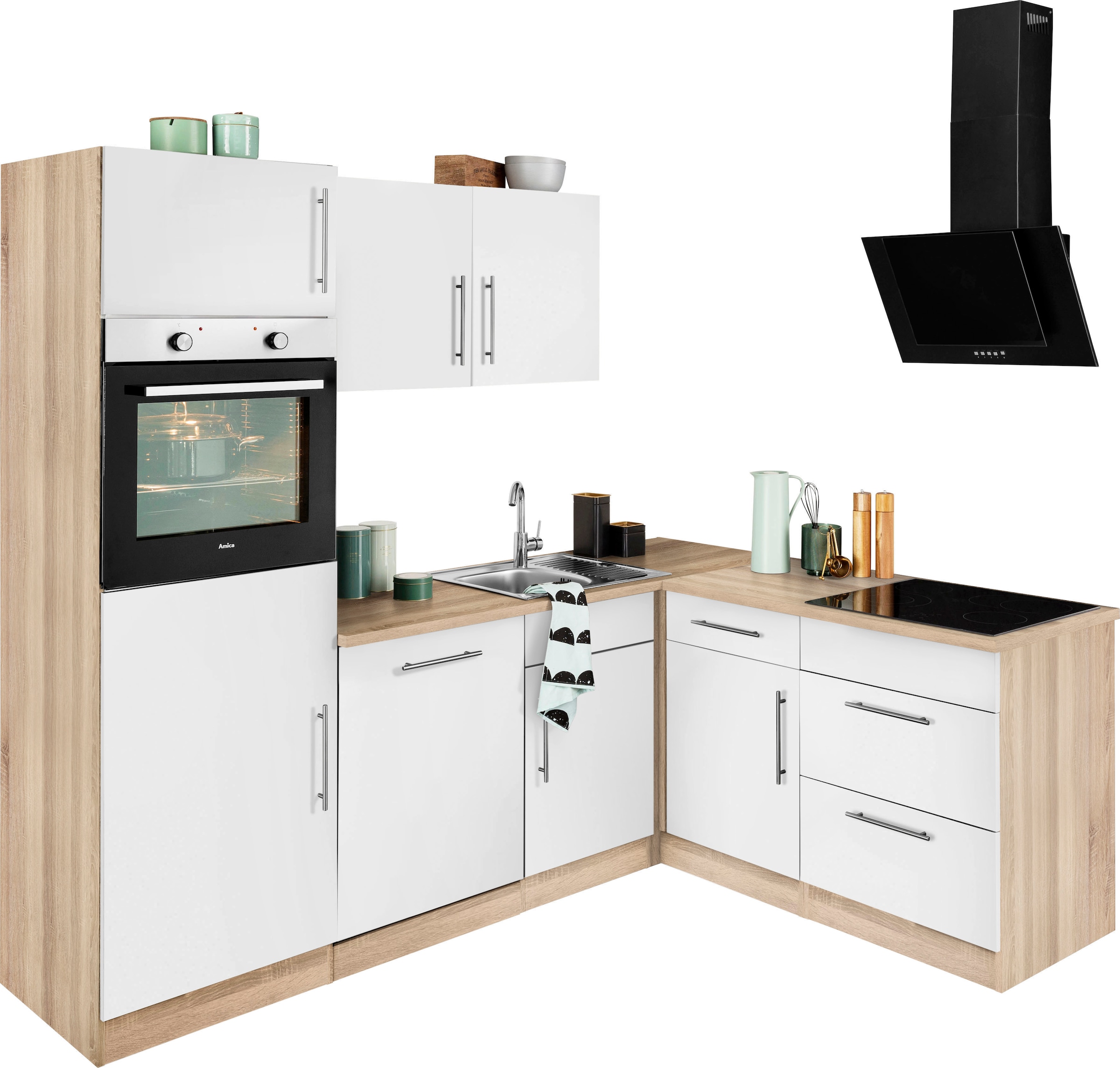 wiho Küchen Winkelküche »Cali«, mit E-Geräten, Stellbreite 230 x 170 cm