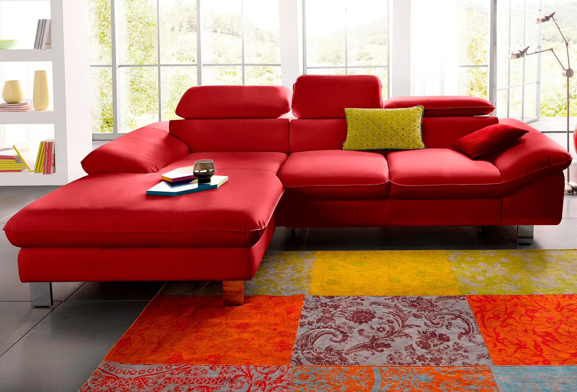 COTTA Ecksofa "Driver L-Form, B: 268 cm, moderne Couch mit Wellenunterfederung, Leder" Kopfteilverstellung, opt. Schlaffunktion + XL Bettkasten, LF:191x129cm