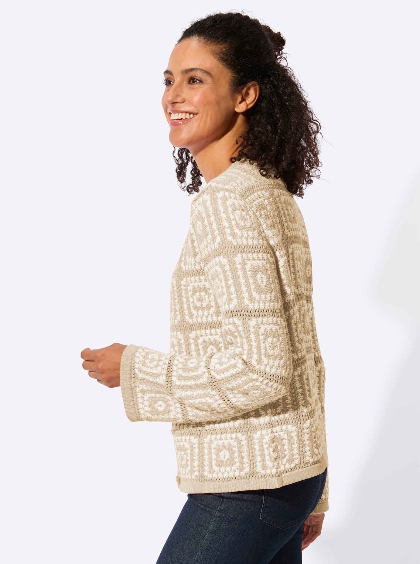 Cardigan INSPIRATIONEN, Damen, Gr. 38, sand, weiß, 50% Baumwolle, 50% Polyacryl, gemustert, mehrfarbig, Strickjacken 3