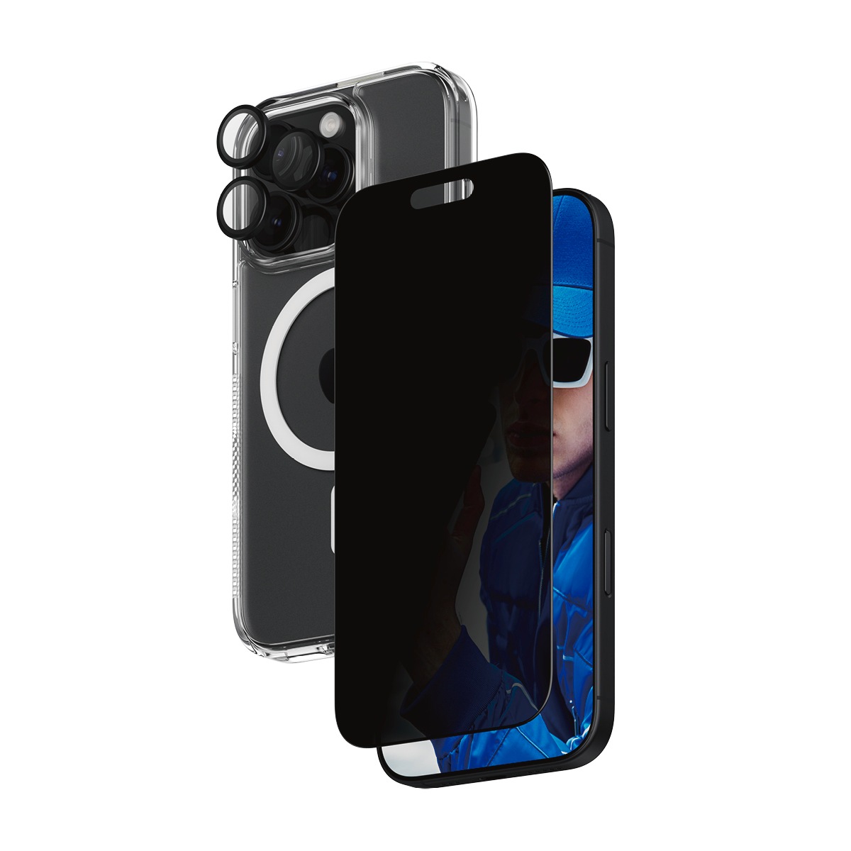 PanzerGlass Displayschutzglas »3-in-1 Privacy Protection, Glass, Hoops, Case«, für Apple iPhone 16 Pro, Displayschutzfolie, Schutzfolie, Bildschirmschutz, kratz- & stoßfest