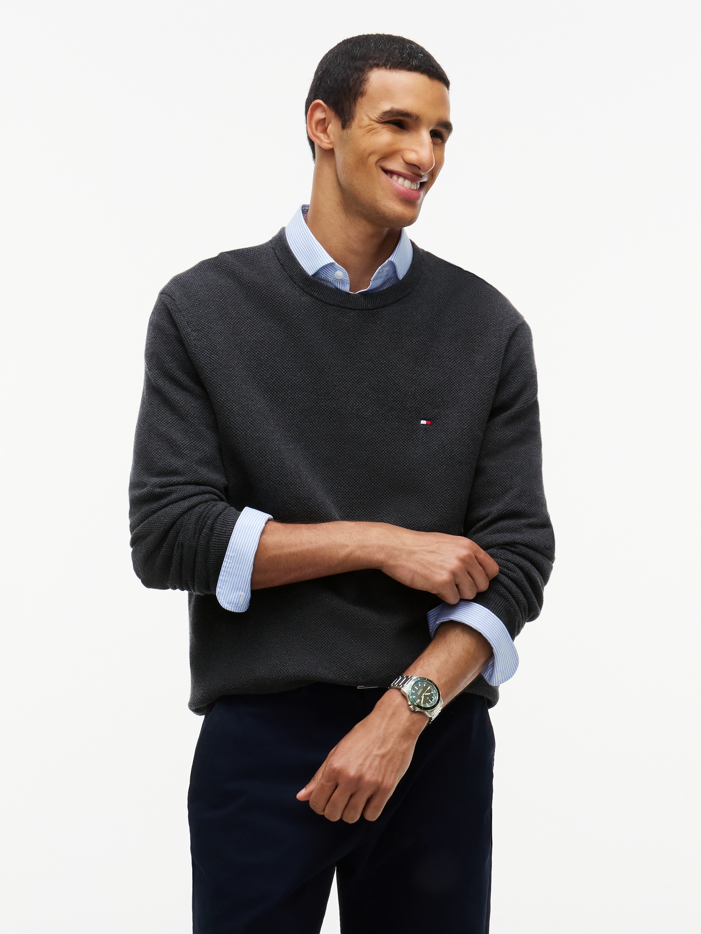 Tommy Hilfiger Rundhalspullover »ESSENTIAL STRUCTURE CREW NECK mit Struktur und Label« unifarben, casual, regular fit, Baumwolle, Rundhals