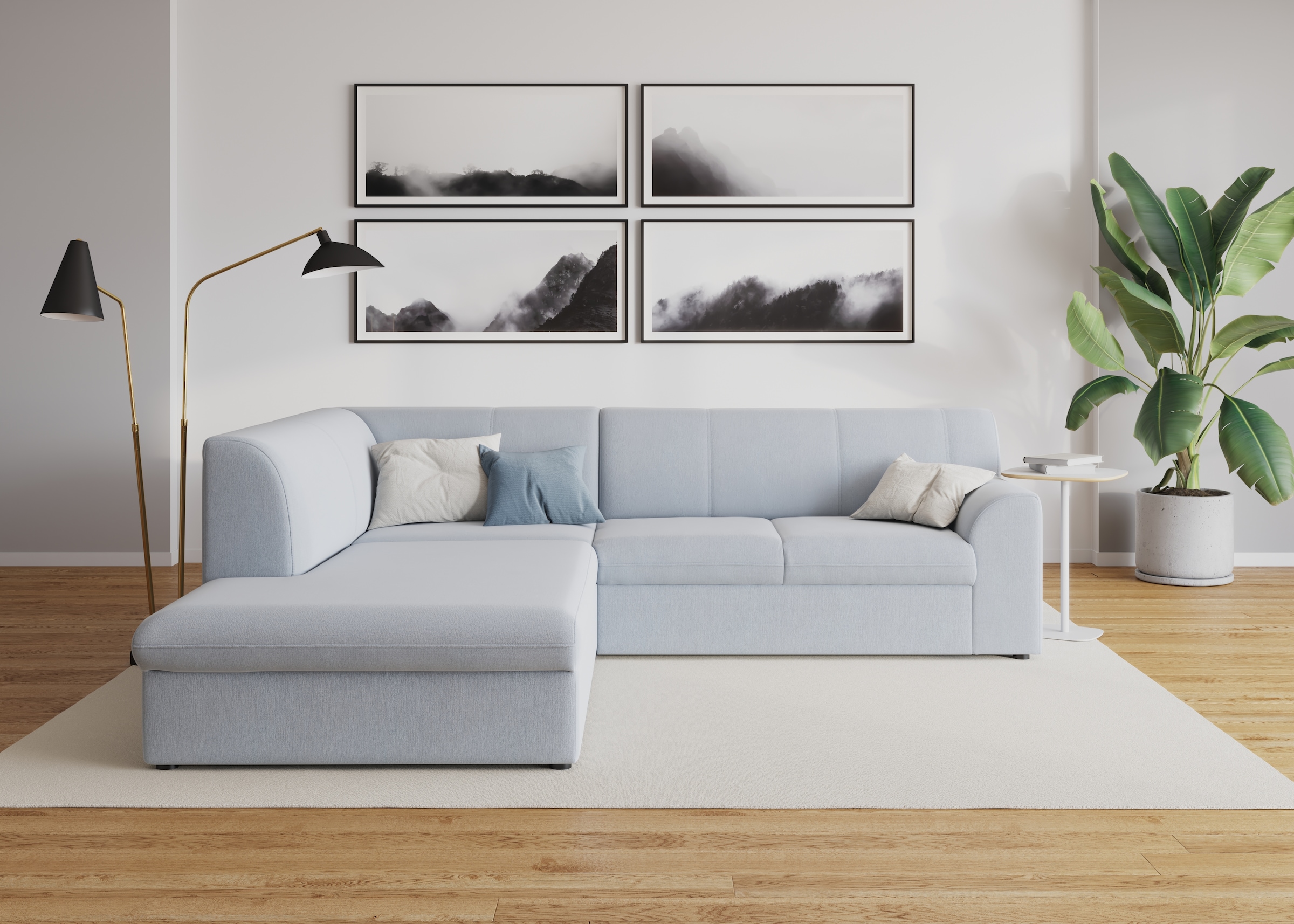 DOMO collection "Topper zeitlos elegant, kompakte StellmaßeL-Form" mit Ottomane, wahlweise mit Schlaffunktion