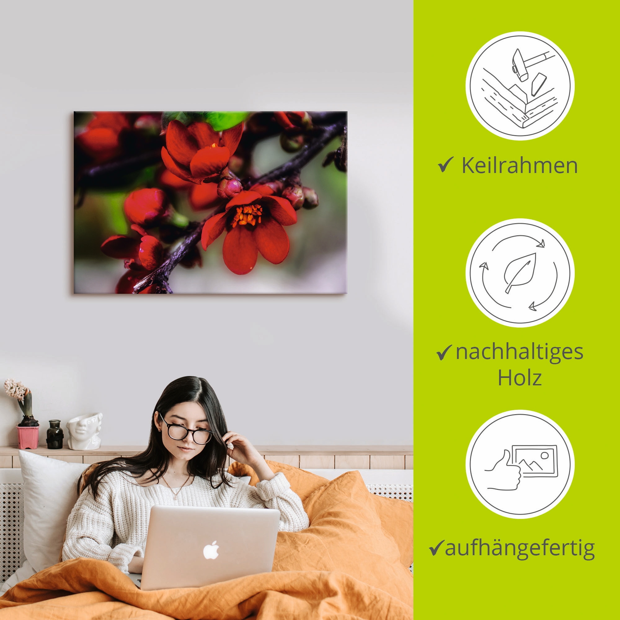 Artland Wandbild »Quittenblüte II«, Blumen, (1 St.), als Alubild, Outdoorbild, Leinwandbild in verschied. Größen