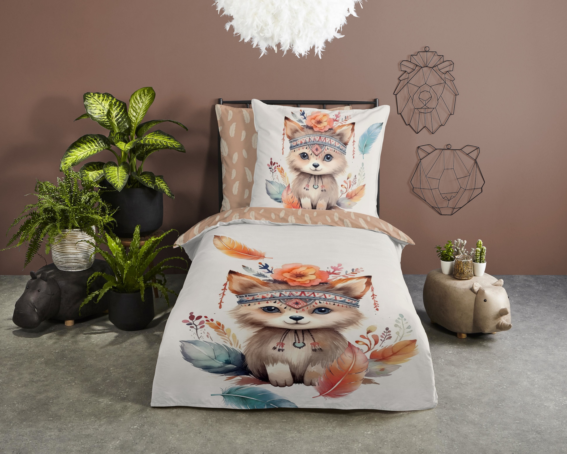 good morning Kinderbettwäsche »Hay«, Baumwolle, 135x200, Reißverschluss, Wendeoptik, Kind, Fuchs, Boho Sand