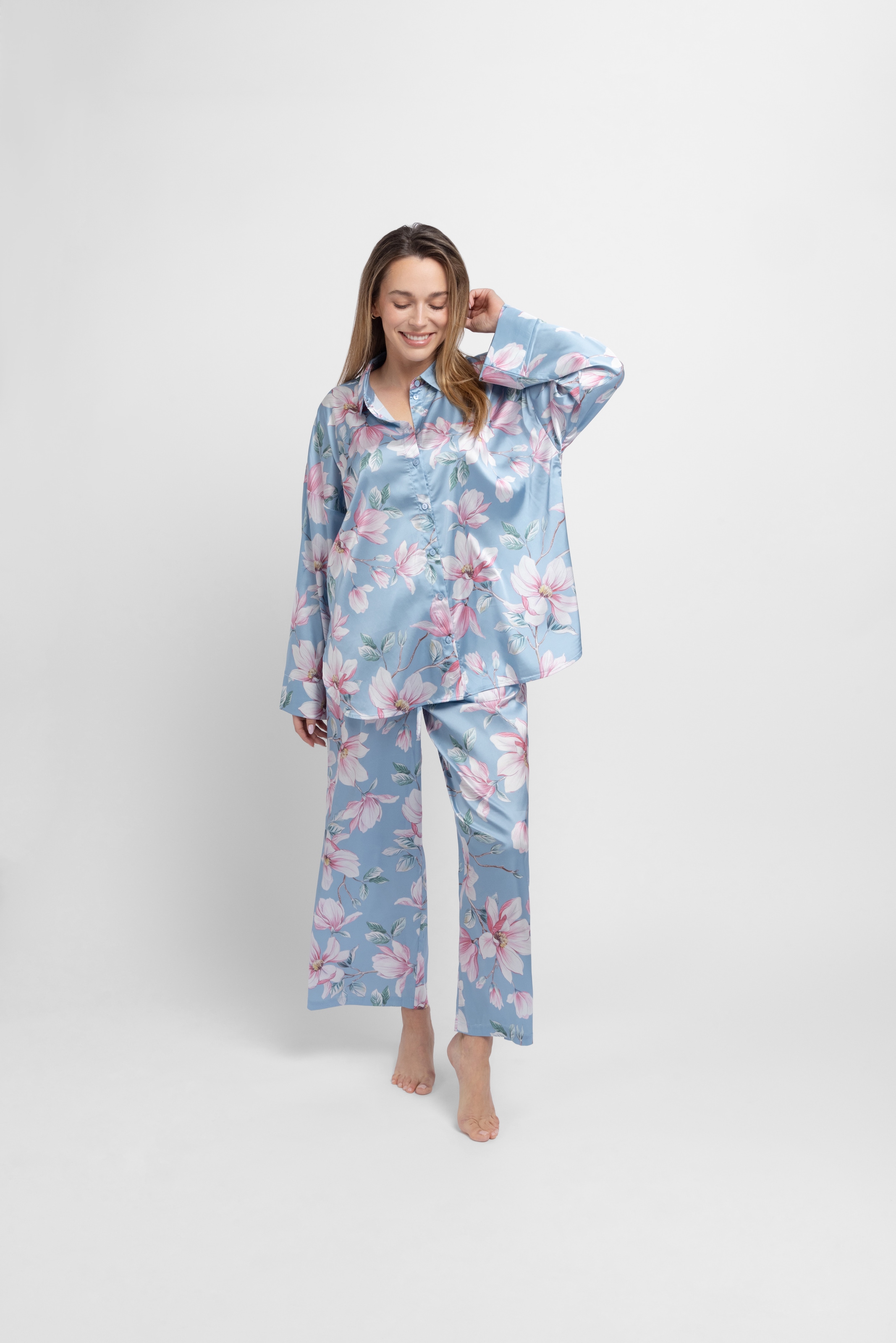 Dorina Pyjamaoberteil "Bella" Blumen-Muster, Knöpfe, weich, bequem