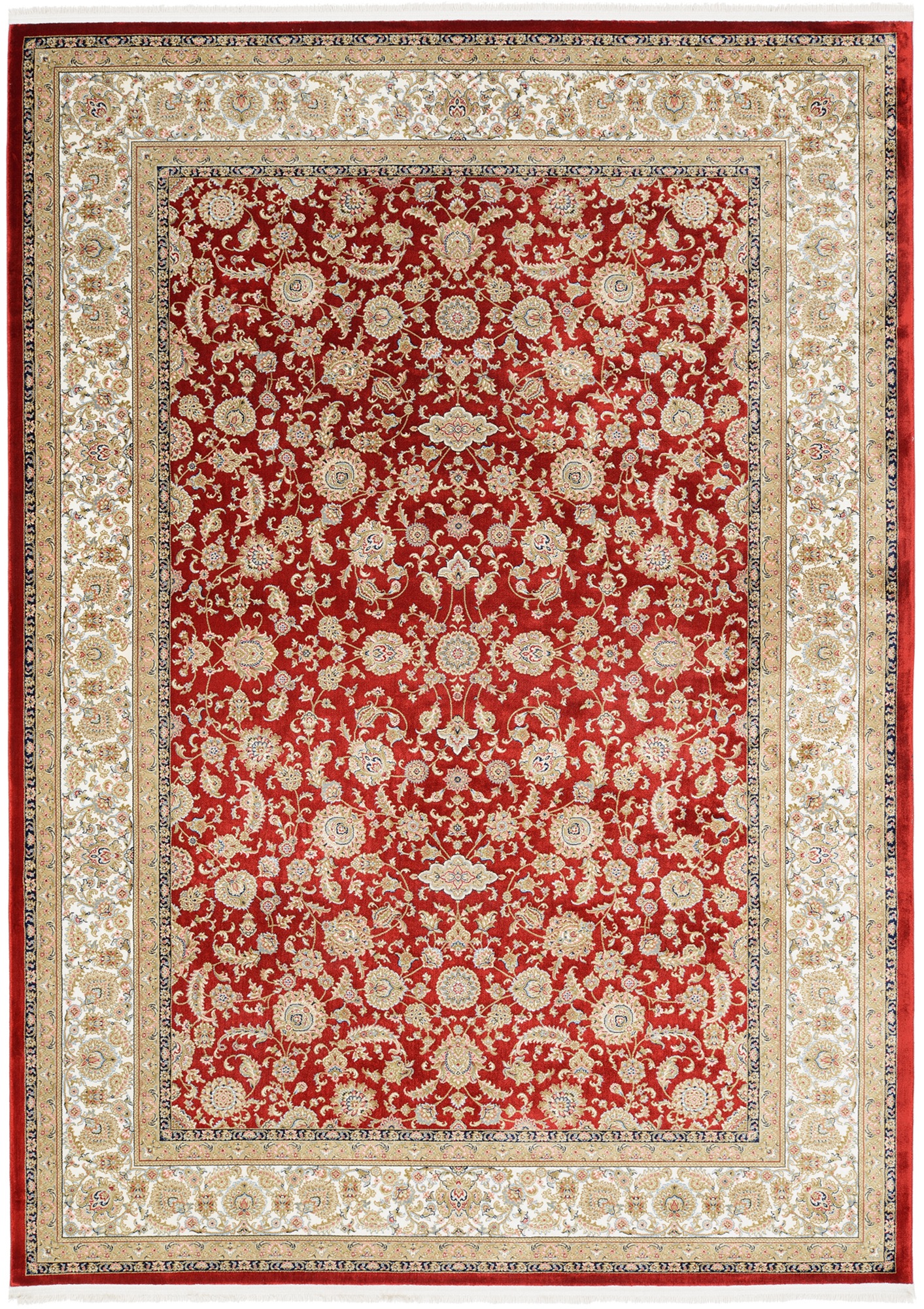 Teppich OCI DIE TEPPICHMARKE "INSPIRATION KESHAN", rot (rot, creme), B:67cm H:12mm L:130cm, Viskose, Teppiche, Teppich, Glanz Viskose, mit Fransen, Hoch Tief Struktur, Vintage, Wohnzimmer 2