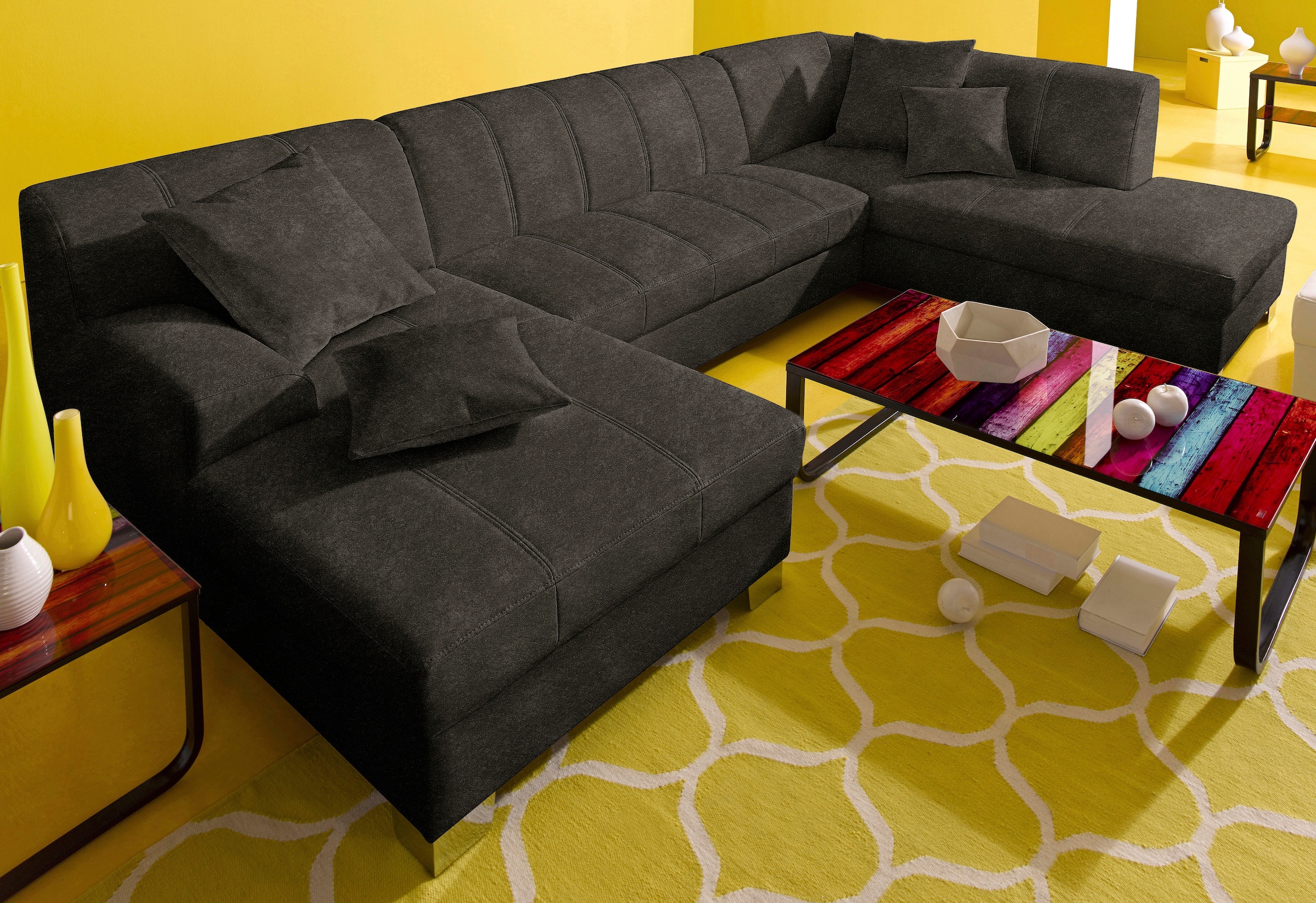 DOMO collection Wohnlandschaft "TURAH 297x195x75 cm, moderne Steppung" whlw. mit Bettfunktion, U-Form