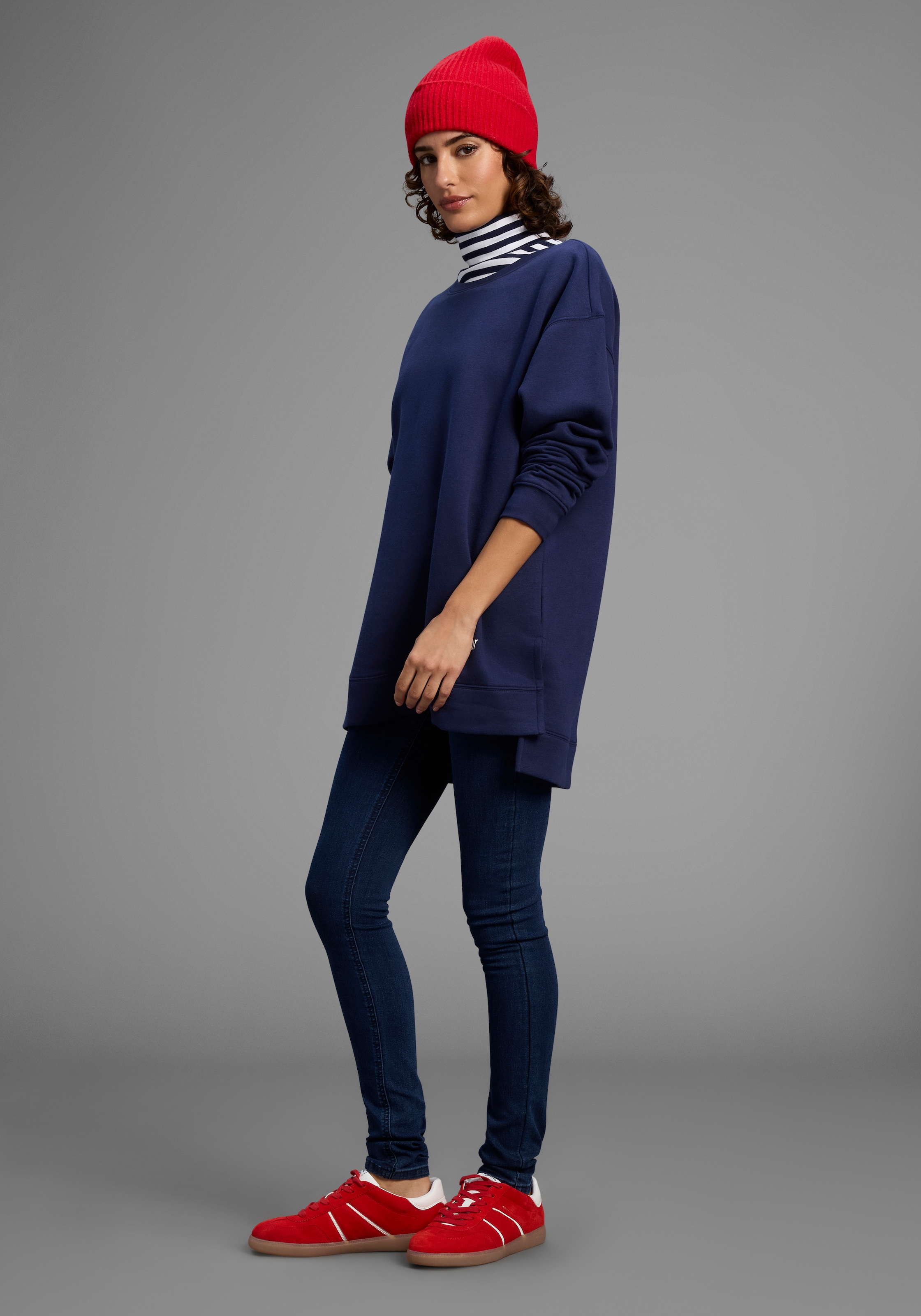 Laura Scott Longsweatshirt, Weiche Baumwollmischung mit Seitenschlitzen und Schriftprint