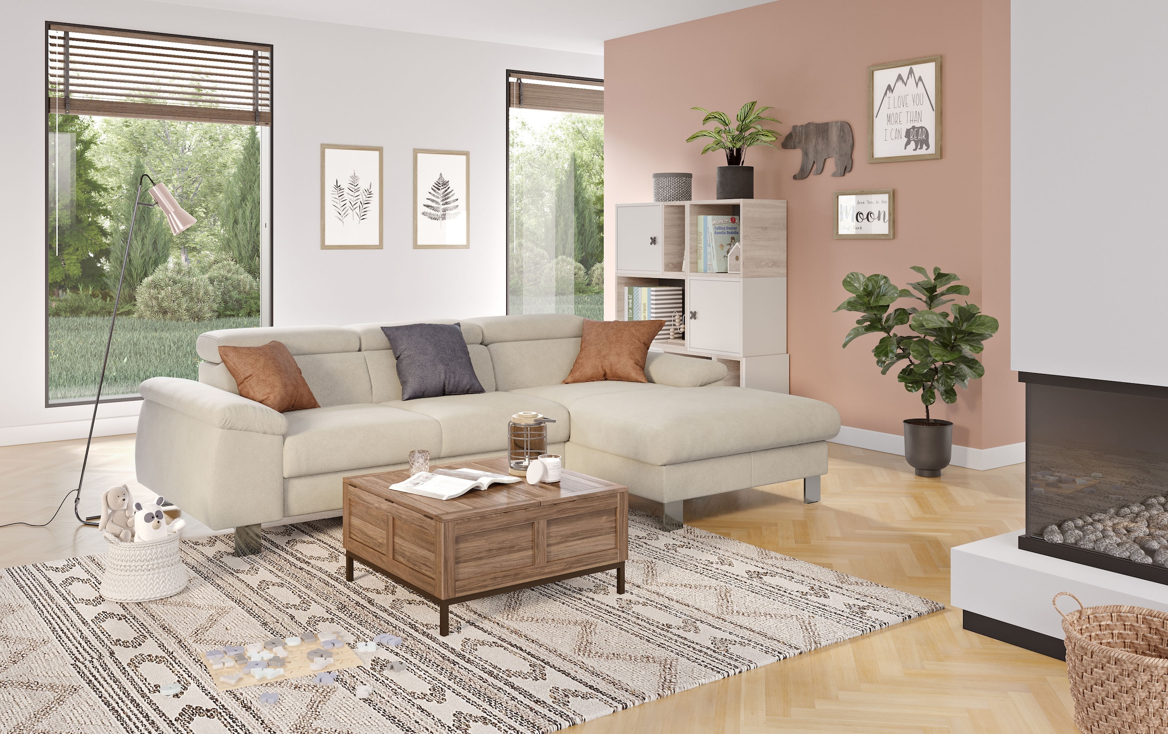 COTTA Ecksofa "Komaris L-Form, B: 244 cm" mit Kopfteilverstellung, optional Schlaffunktion, Bettkasten & Licht