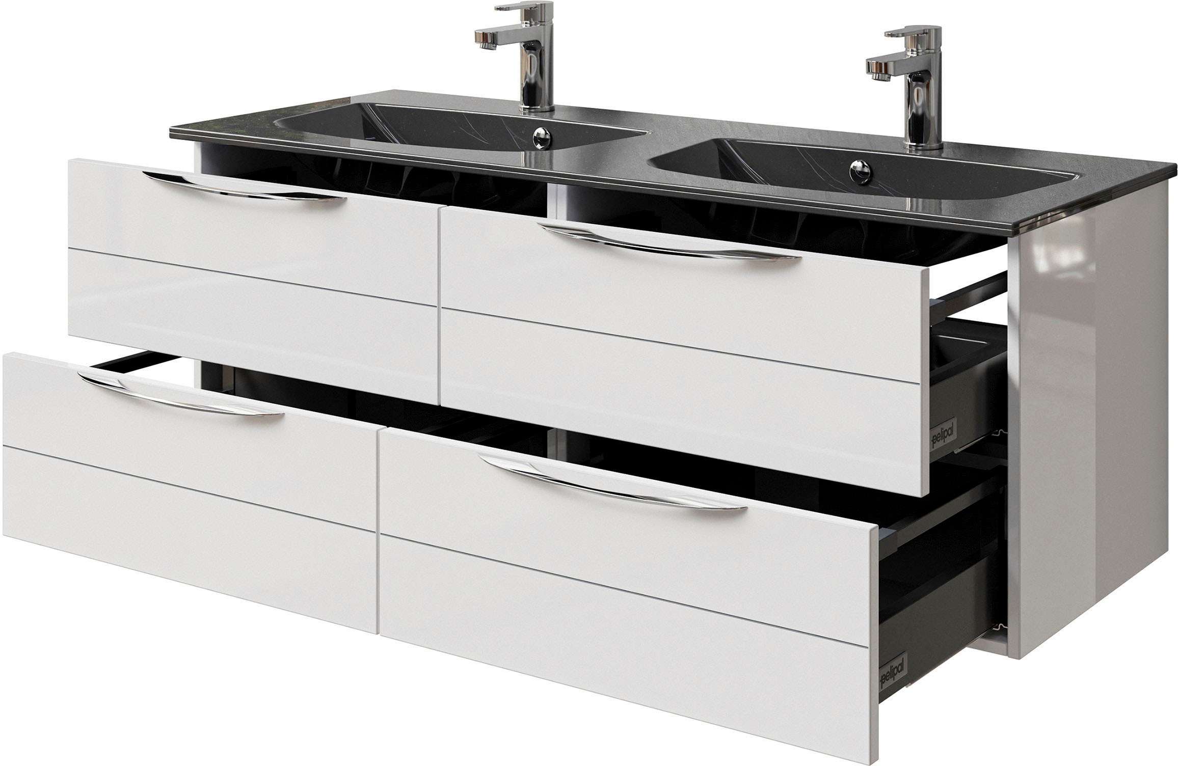 Saphir Waschtisch »Serie 6025 Mineralmarmor-Waschtisch mit Unterschrank, 132 cm breit«, Doppel-Waschplatz mit 4 Schubladen, hängend, verschiedene Ausführungen