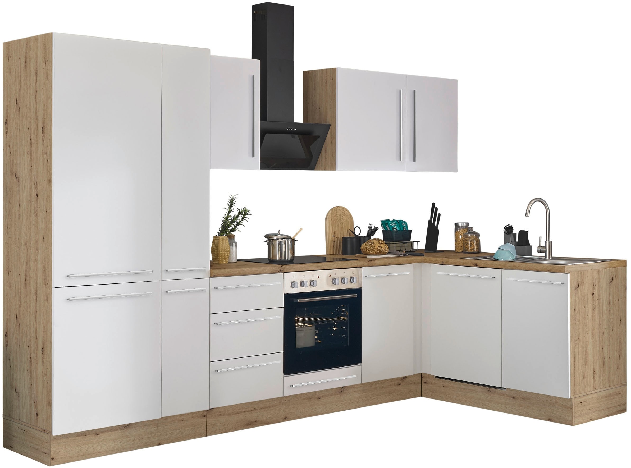 KOCHSTATION Winkelküche »Florida, Stellbreite 310x175 cm« wahlweise mit E-Geräten, mit Softclose für Türen und Schubkästen