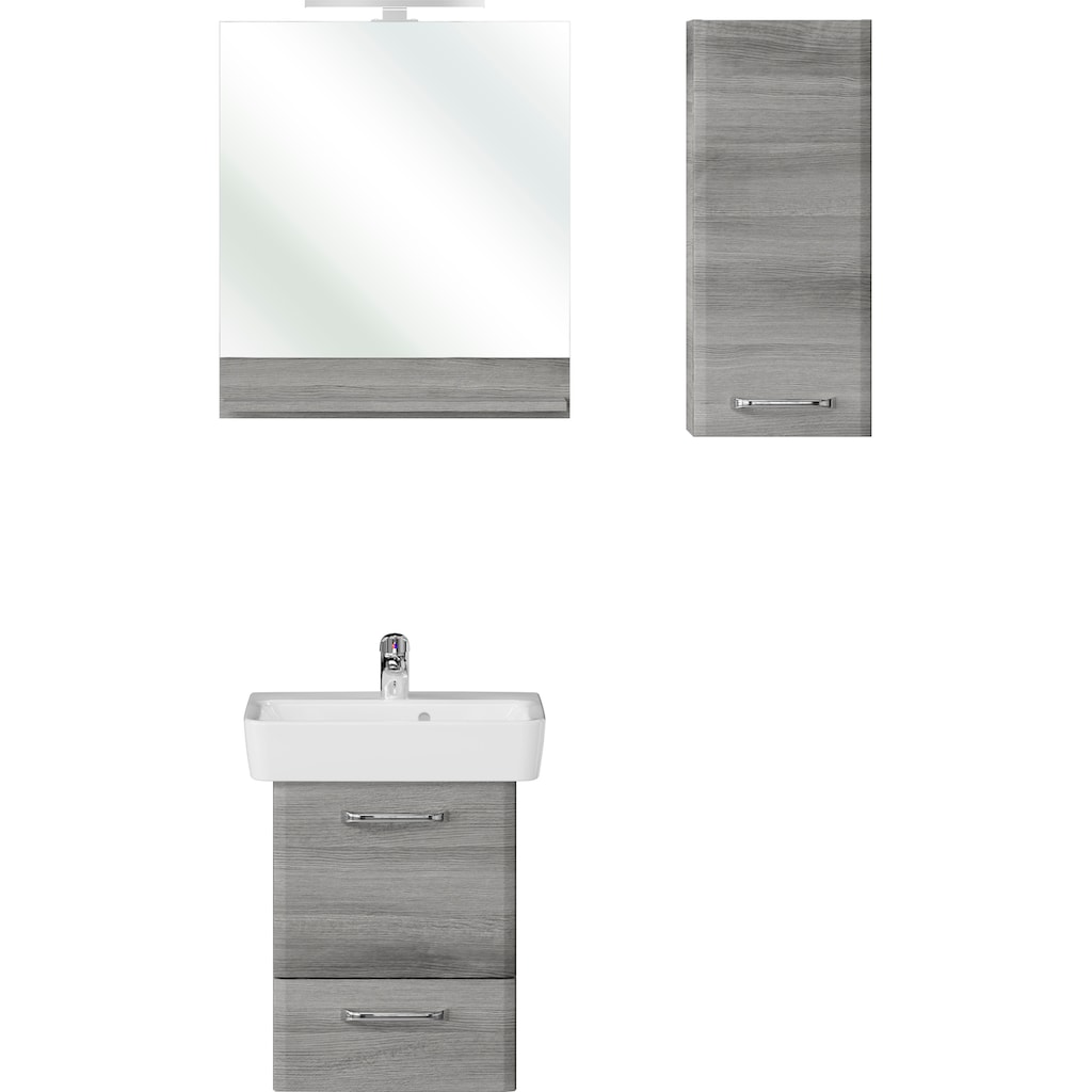 Saphir Badmöbel-Set »Quickset 3-teilig, Keramikwaschtisch mit LED-Spiegel«, (5 St.), mit Hägeschrank, inkl. Türdämpfer, 2 Türen, 1 Schublade, Gäste WC