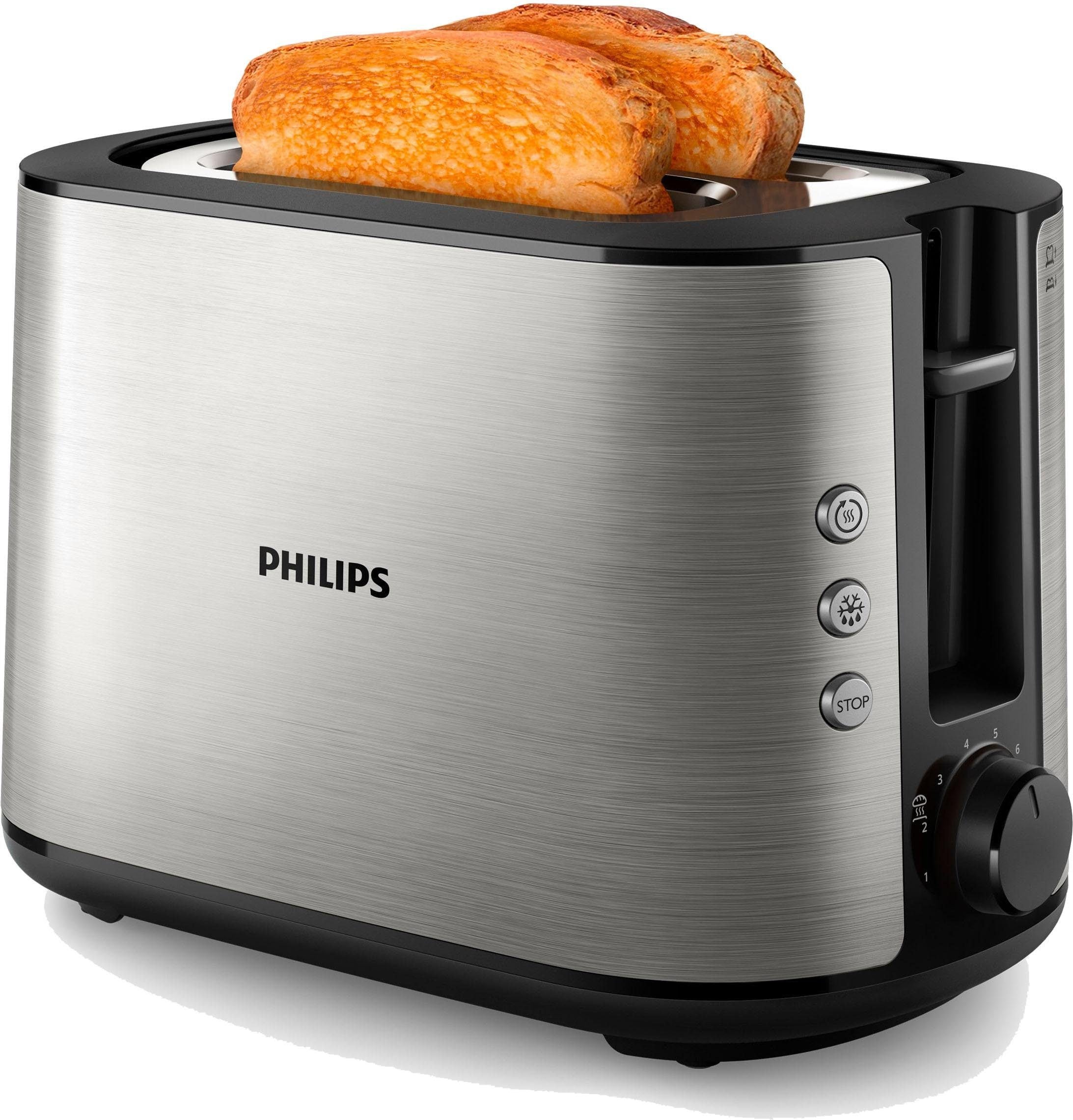 Philips Toaster "HD2650/90", 2 kurze Schlitze, für 2 Scheiben, 950 W, integrierter Brötchenaufsatz und 8 Bräunungsstufen
