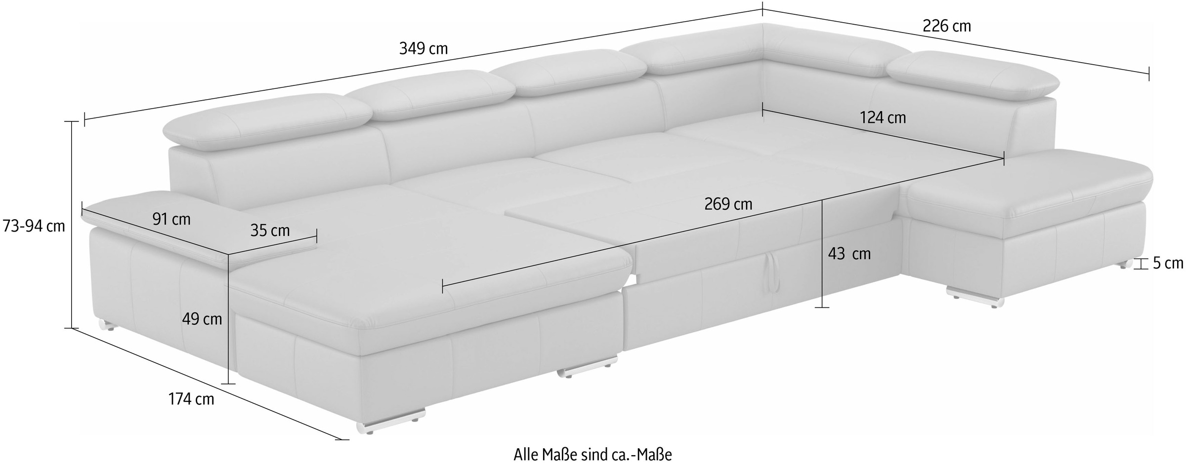 sit&more Wohnlandschaft »Valantine U-Form«, inkl. Kopf- und Armteilverstellung, wahlweise mit Bettfunktion