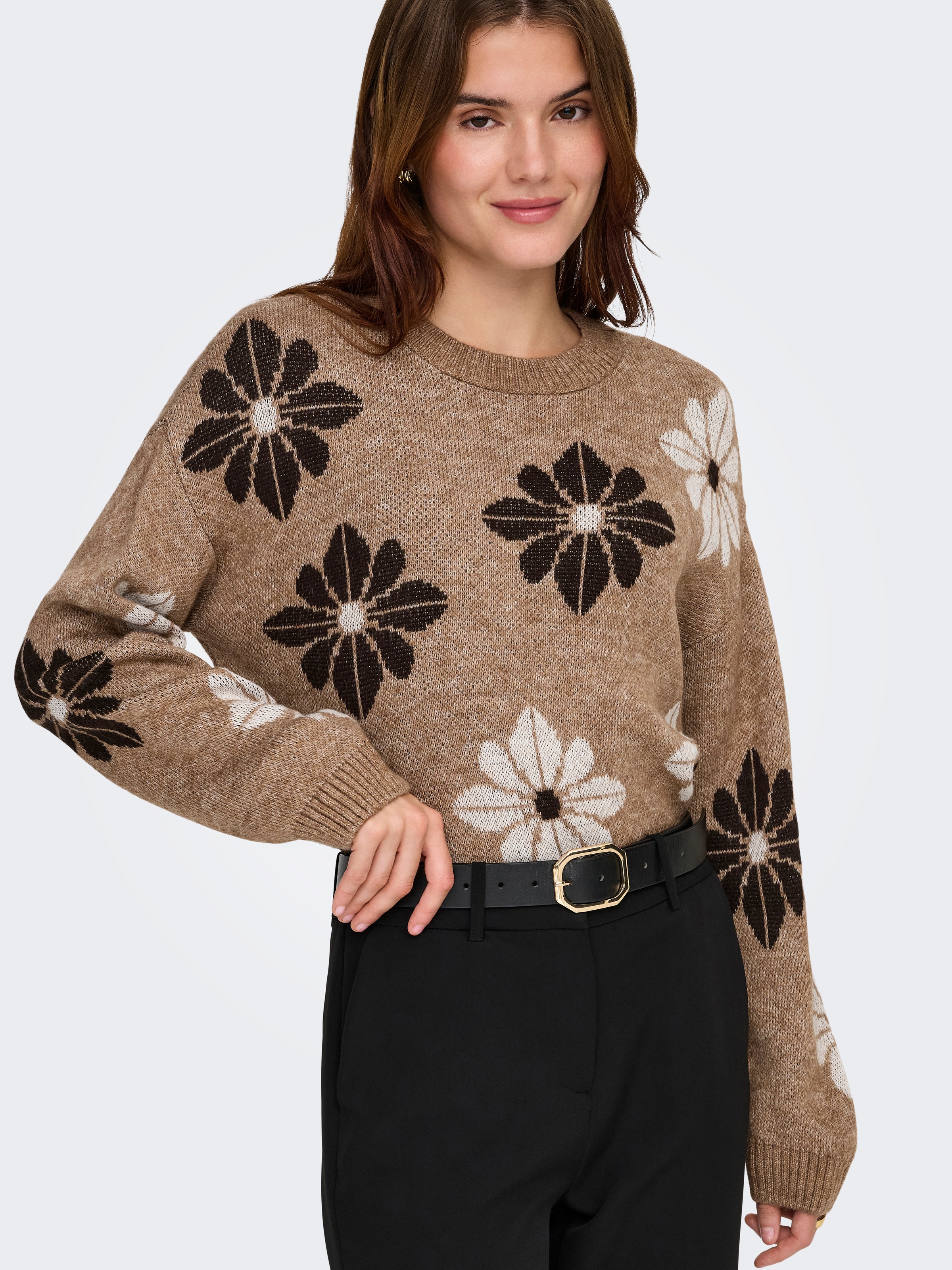 ONLY Rundhalspullover "ONLFREESIA LS FLOWER O-NECK RP KNT" mit Blümchen - S günstig online kaufen