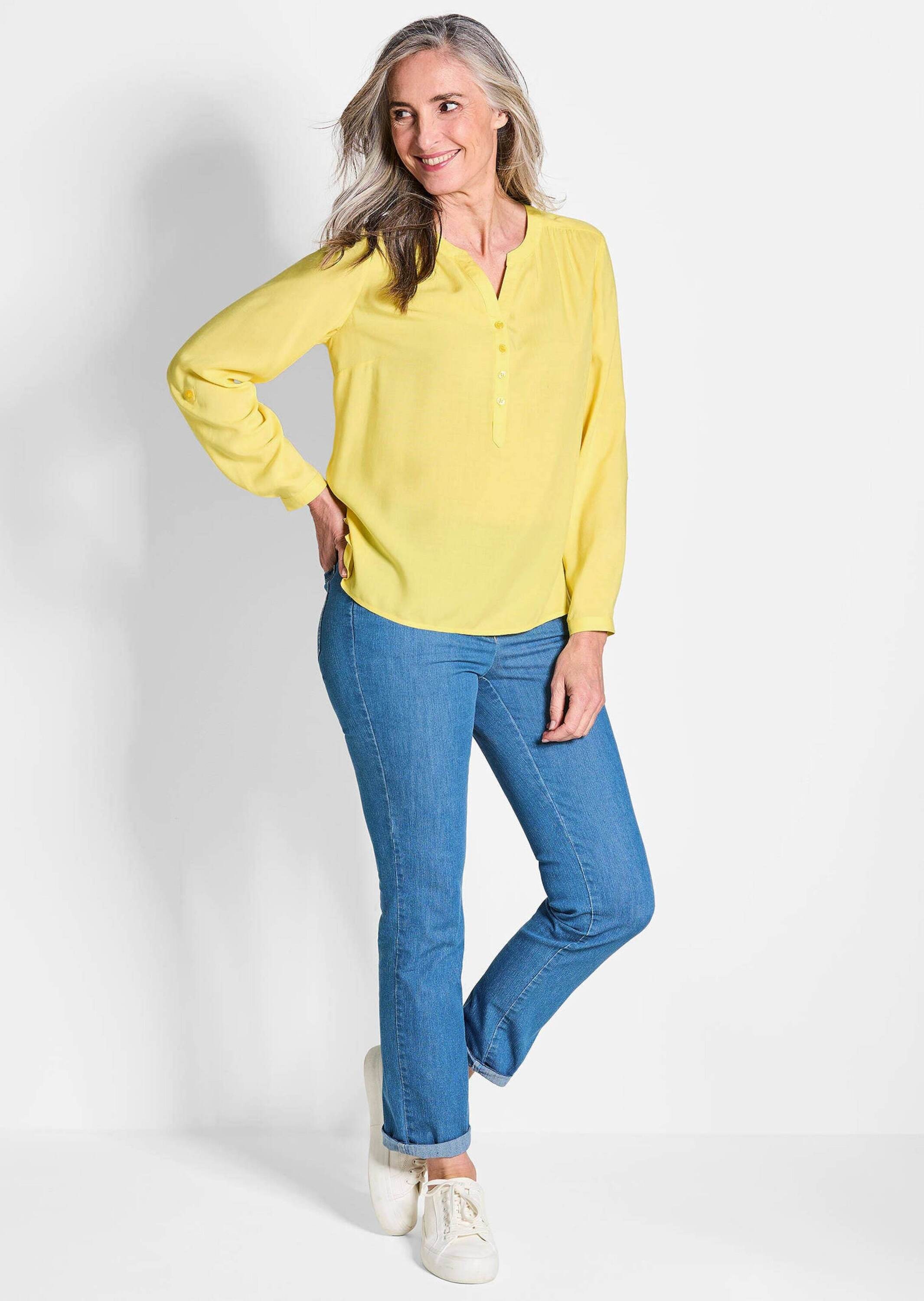 Goldner Kurzgröße Viskose Bluse Yellow 3