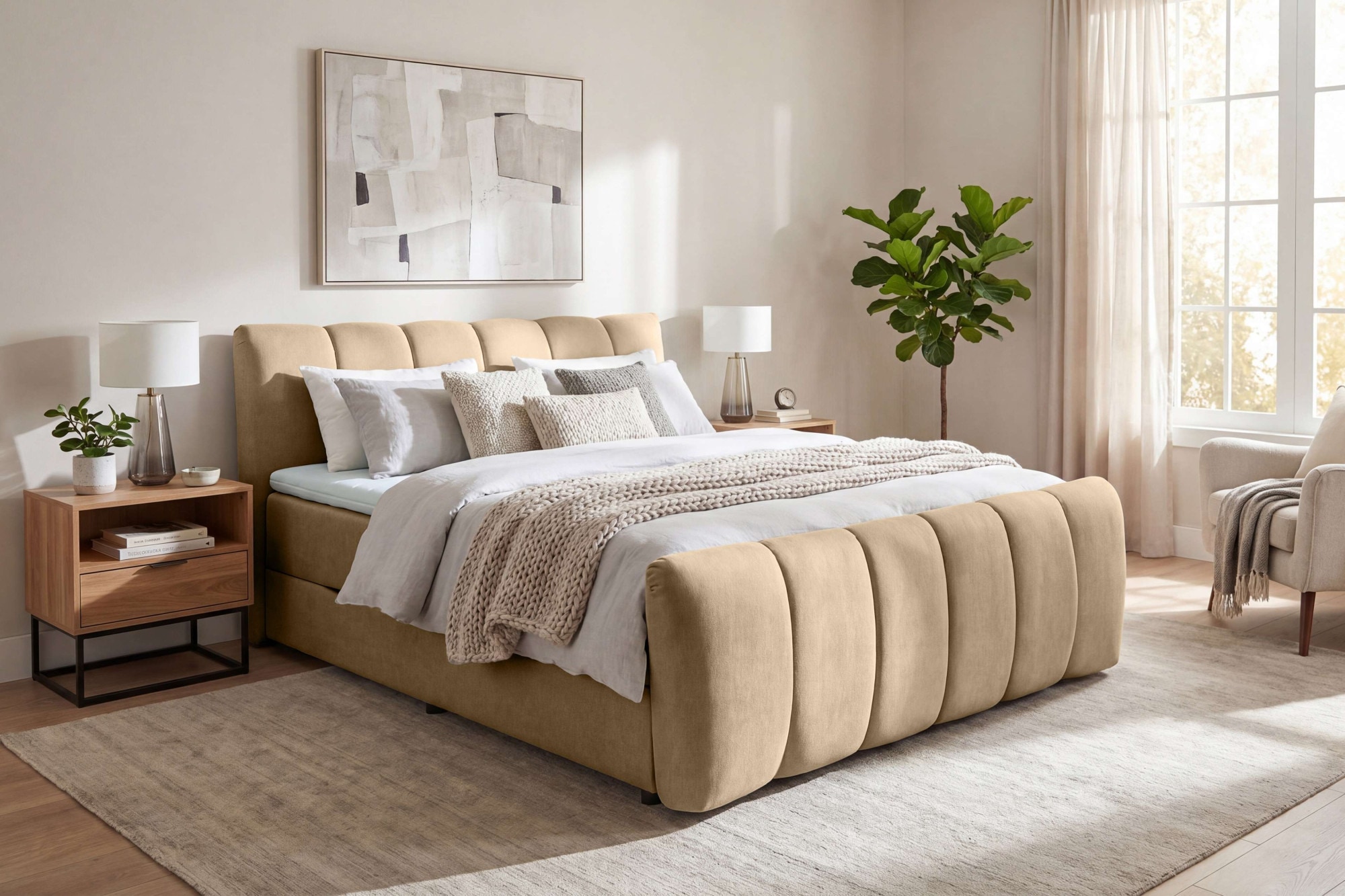 OTTO home Boxbett "DORA, Doppelbett inkl. Bettkasten, Federkernbett, Breiten: 160, 180 cm" Boxbett: 5-Z-Taschenfederkern im Unterbau, Härtegrad 3, inkl. Topper