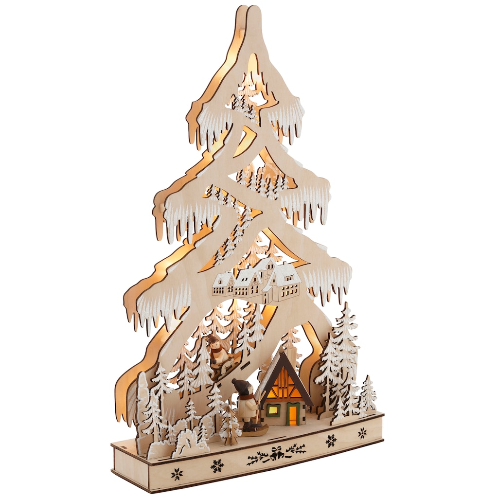 Home affaire LED Baum »Schneelandschaft«, mit Hütte und Skifahrern, Höhe ca. 48 cm