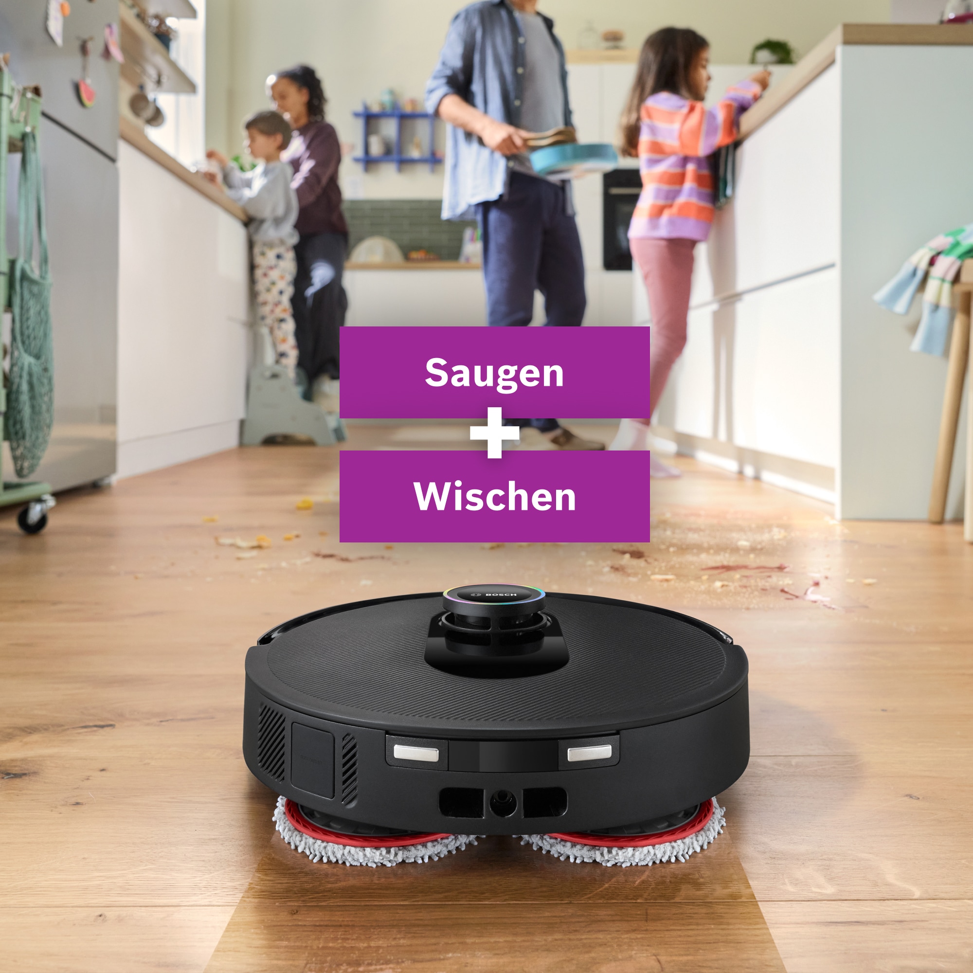 BOSCH Saugroboter »Spotless Max Cam BCRDW3BX, rotierende Wischpads, 70°C Selbstreinigung«, Datensicherheit, 11.000 Pa Saugkraft, Absaugstation, Kamera