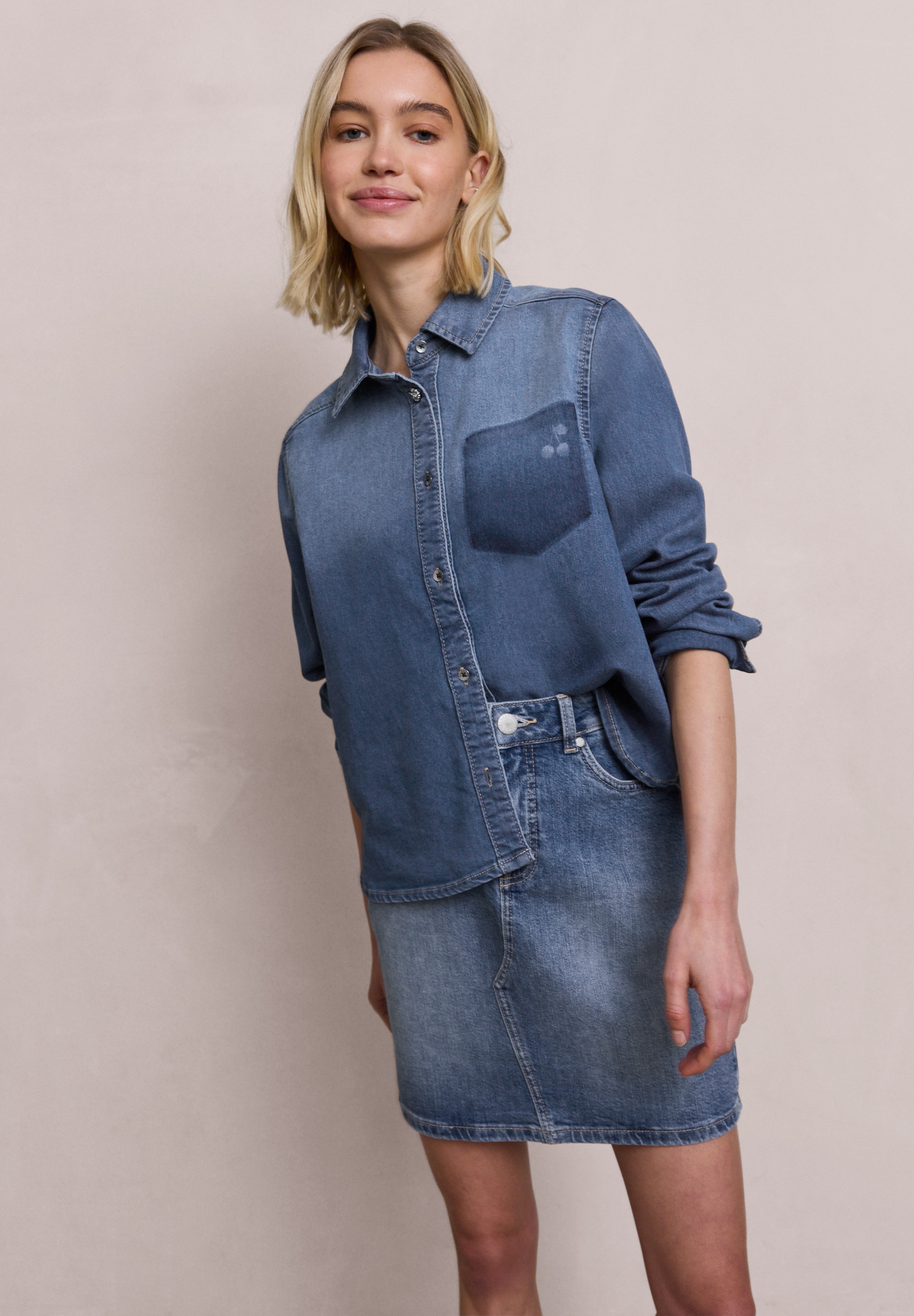STREET ONE STUDIO Langarmbluse im Denim-Style günstig online kaufen