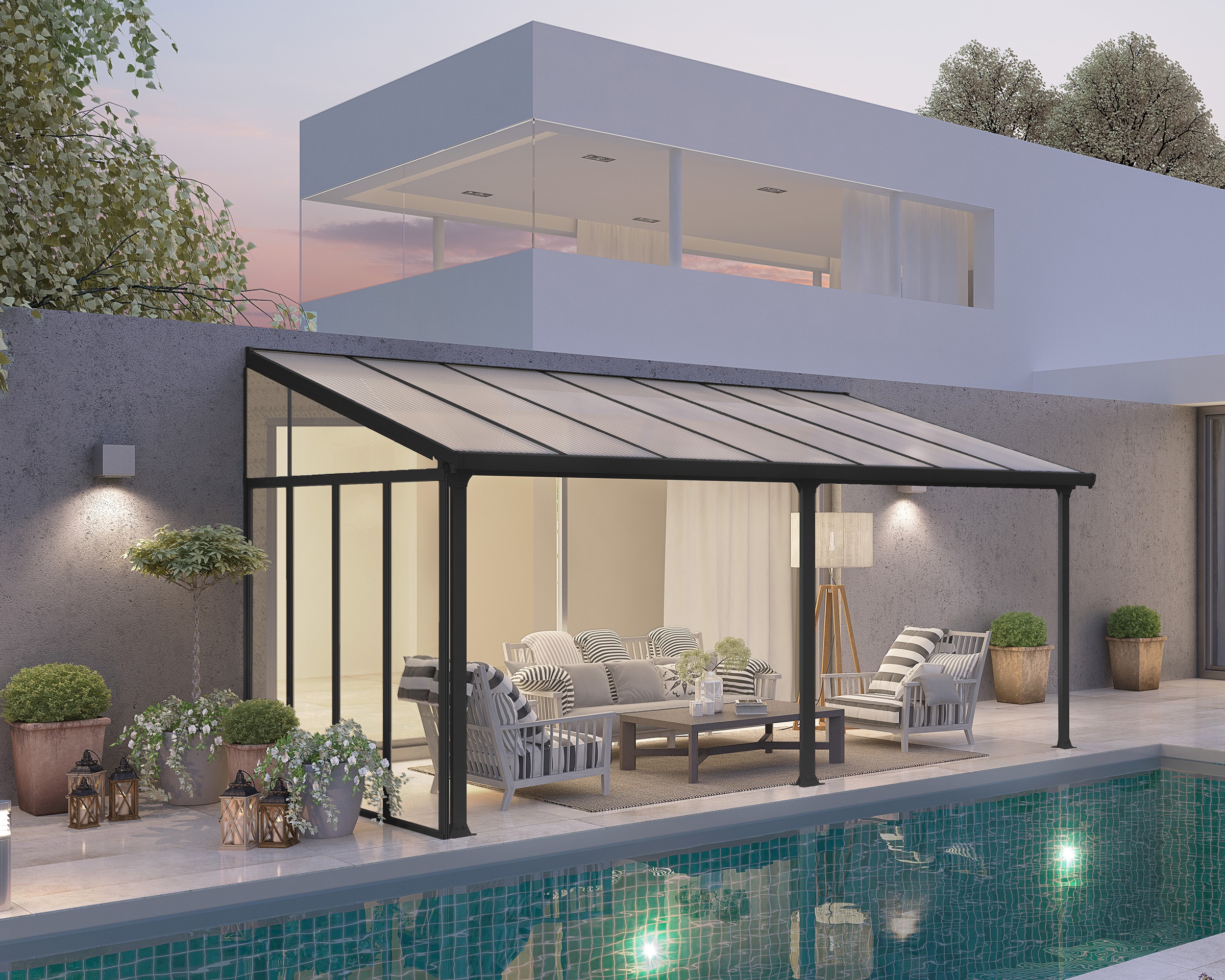 Palram - Canopia Terrassendach-Seitenwand »Side Wall« Alu Anthrazit Paneel Klar, BxH: 257x260/305 cm