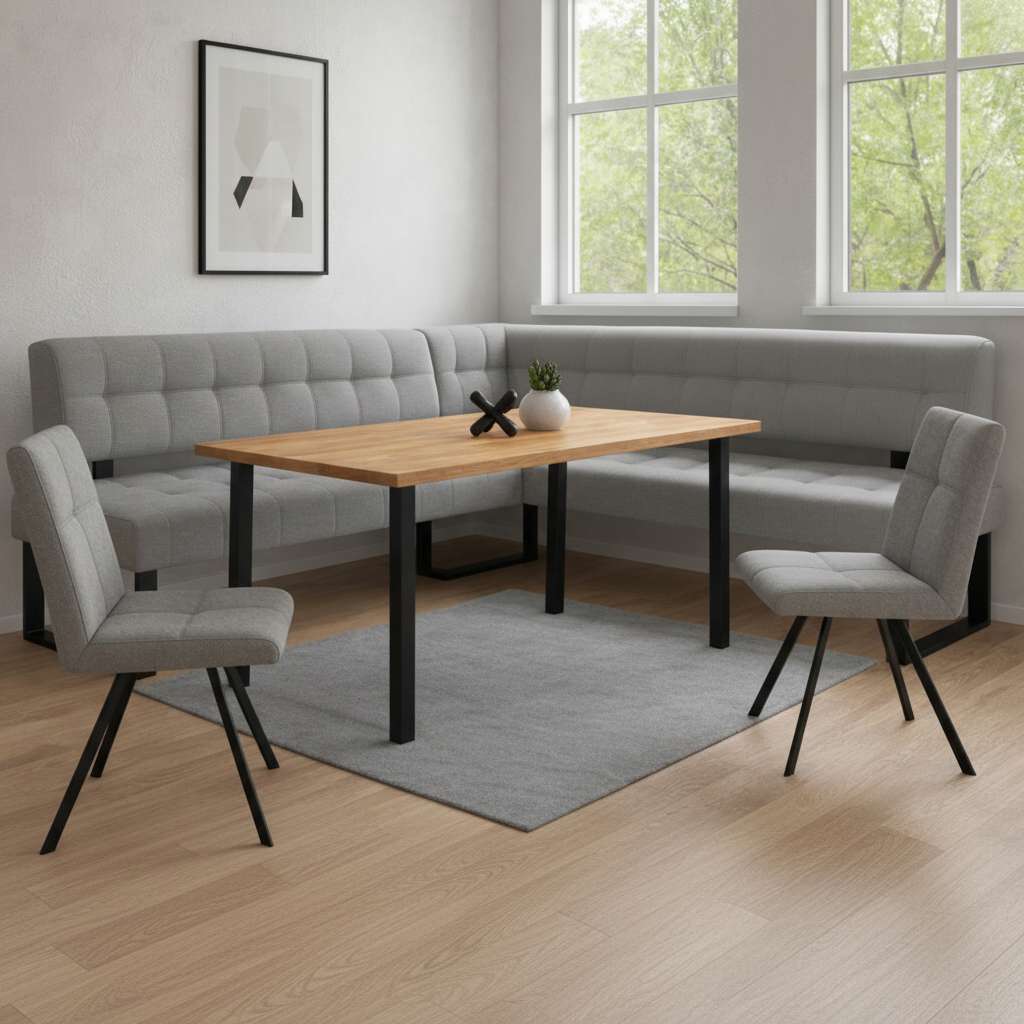 Home affaire "Mia Essecke, Sitzgruppe, Eckbankgruppe, Küchenbankgruppe" Set, 4er, 4 tlg. Eckbank mit Wellenfederung; Tisch in Eiche massiv