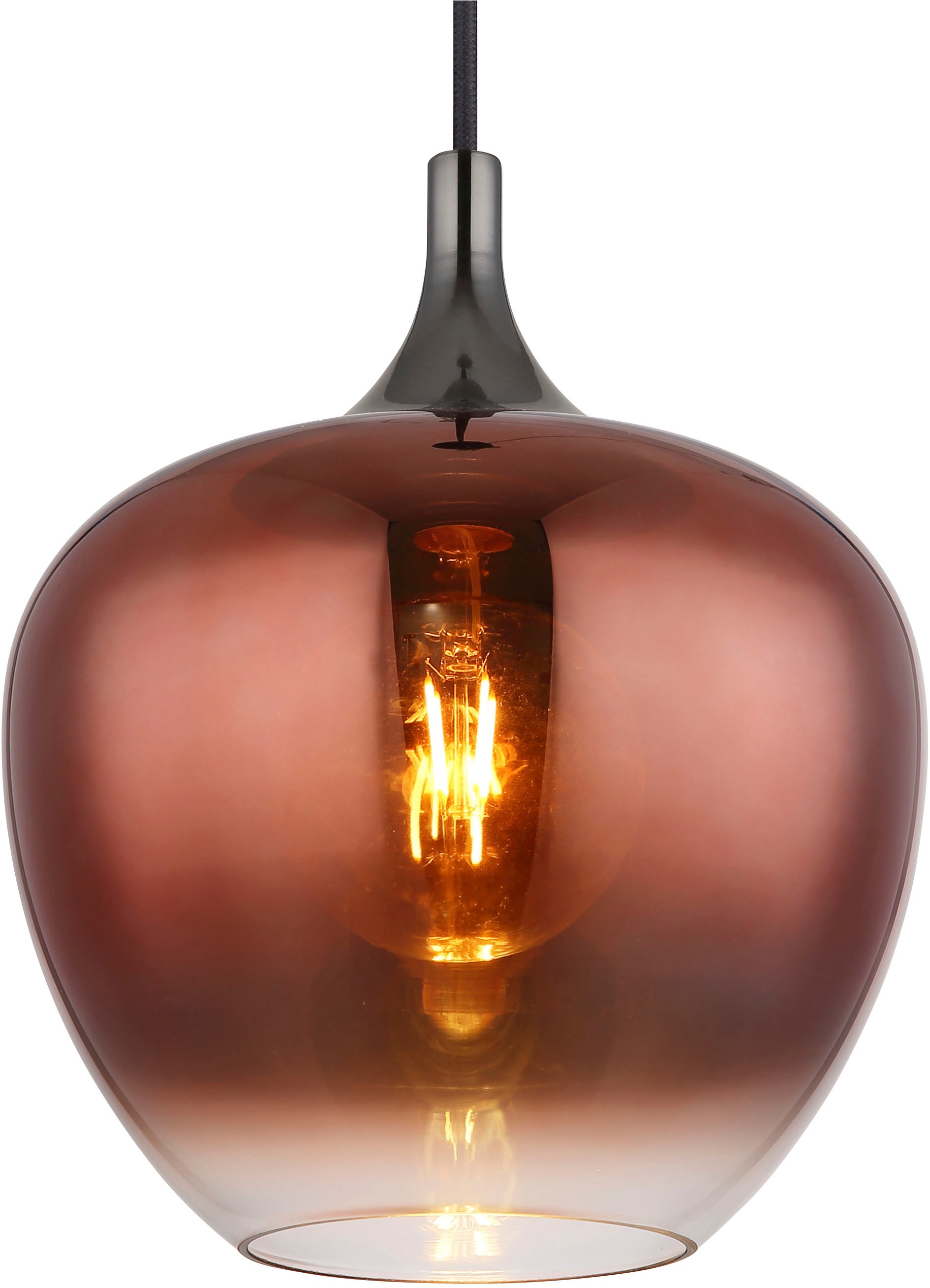 GLOBO LIGHTING Hängeleuchte »MAXY« E27 1 Stk. Hängeleuchte Schwarz/Chrom, Kupferglas, klar verlaufend, E27