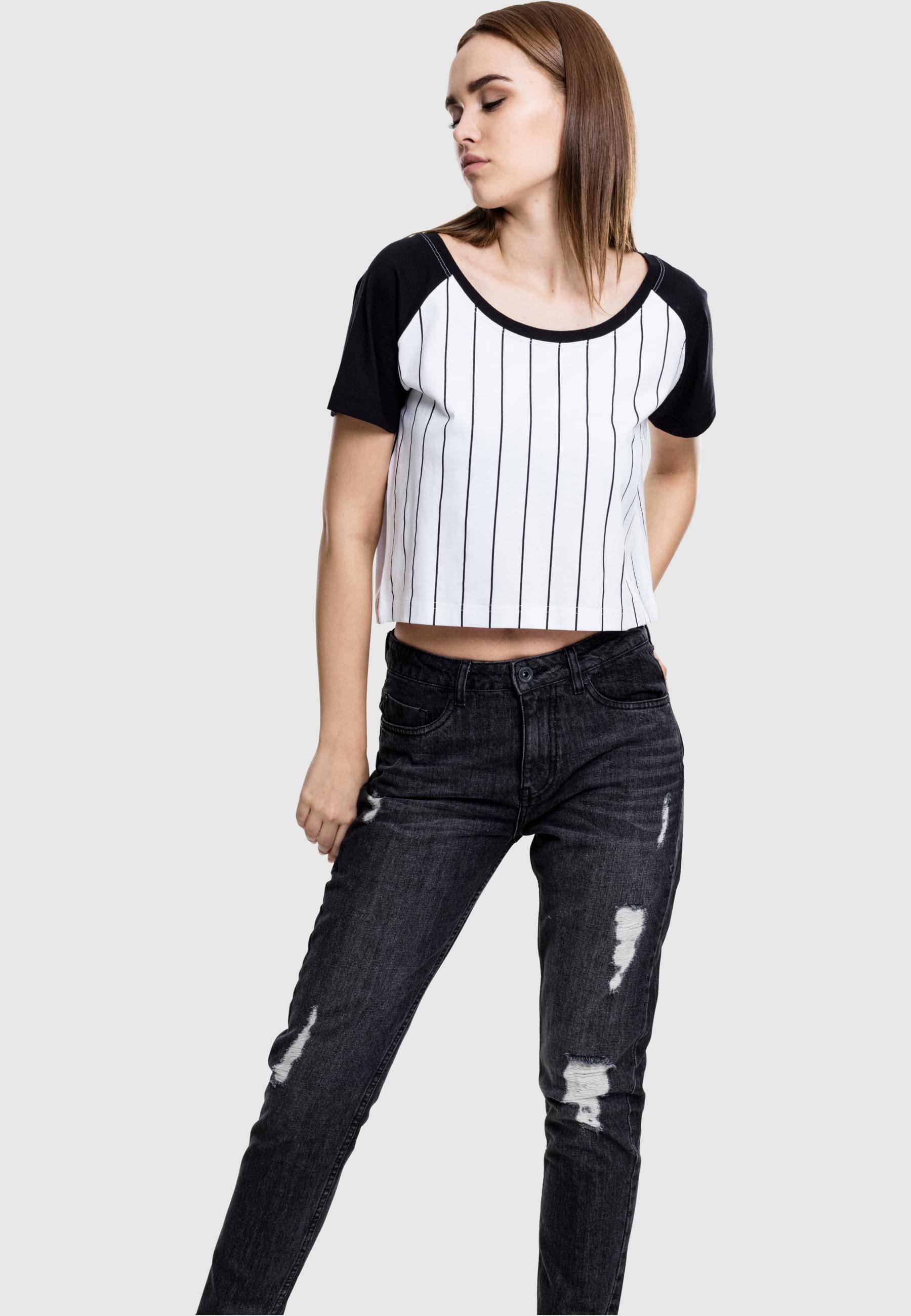 URBAN CLASSICS T-Shirt »Urban Classics Damen Ladies Cropped Baseball Tee«, (1 tlg.)