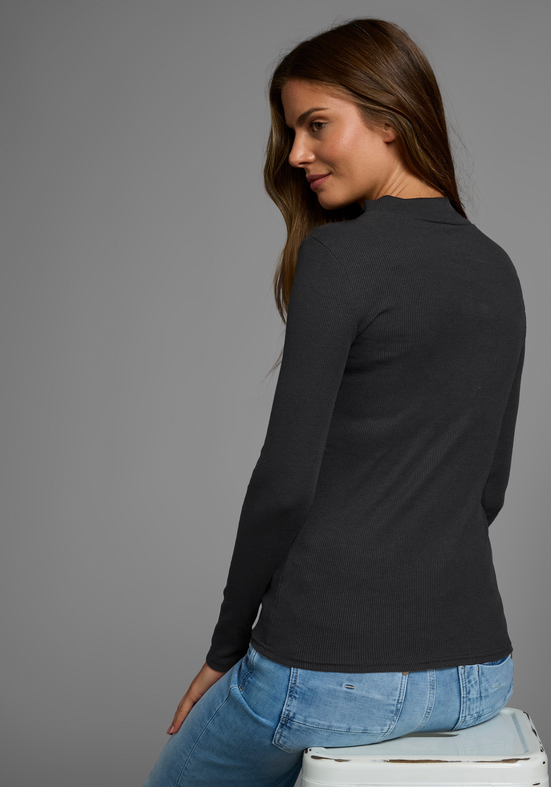 AJC Langarmshirt, langärmelig, Basic-Stil, Stehkragen, ideal für Büro und F günstig online kaufen