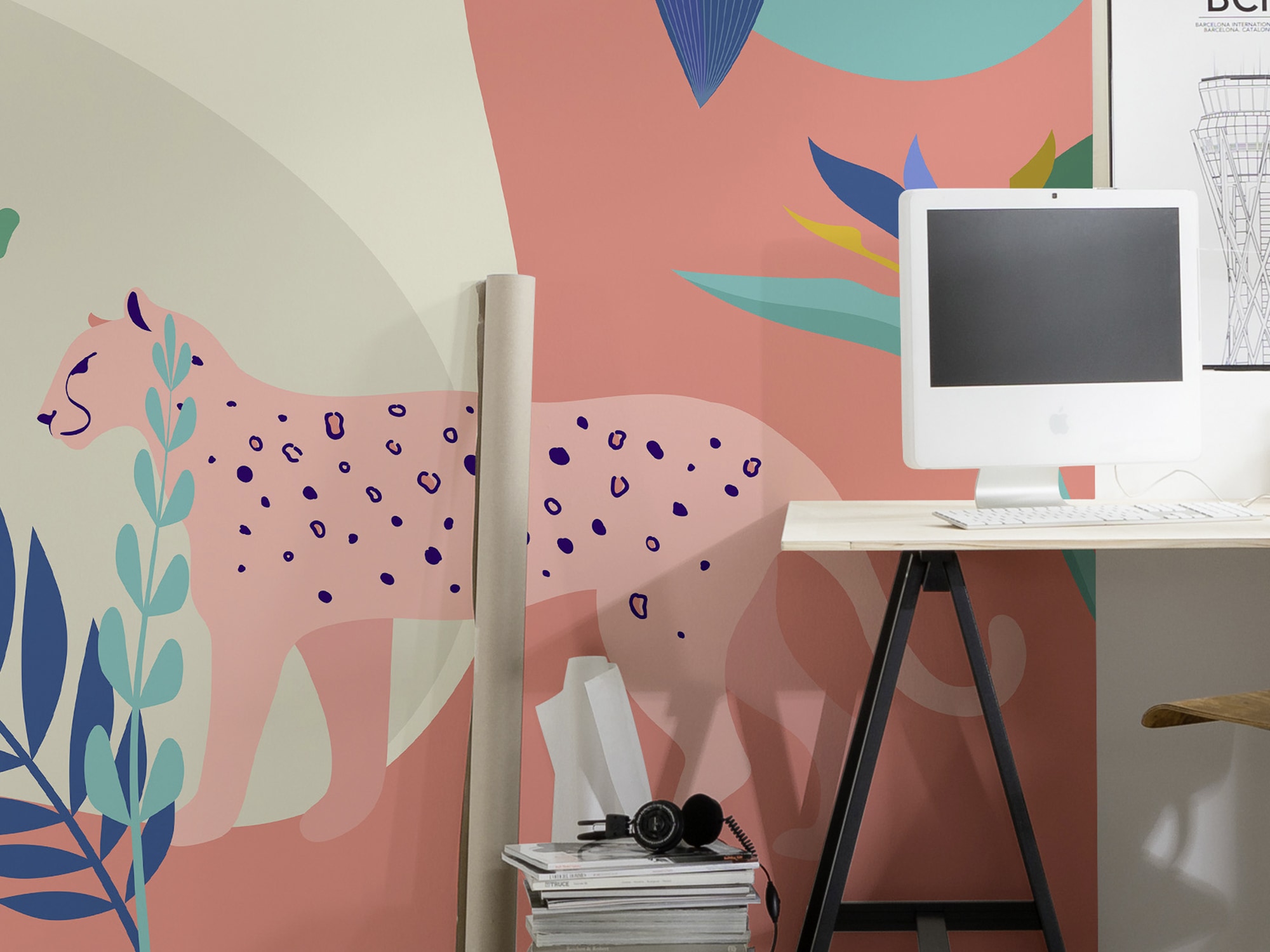 Komar Fototapete »Jungle Rendezvous«, bedruckt, 350 x 250 cm (Breite x Höhe) - Tapete, Vlies, Wohnzimmer, Schlafzimmer