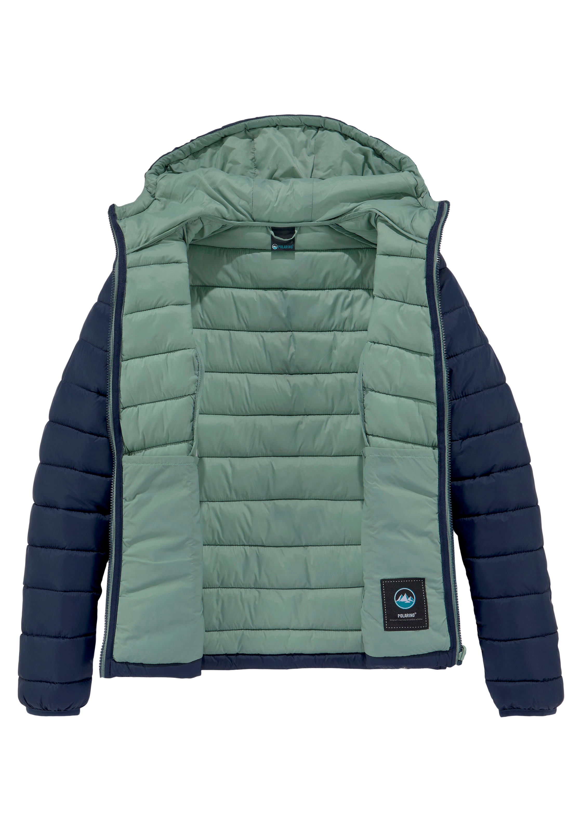 Polarino Steppjacke, mit Kapuze, für kühle Tage, aus leichtem Webmaterial, wasserabweisend