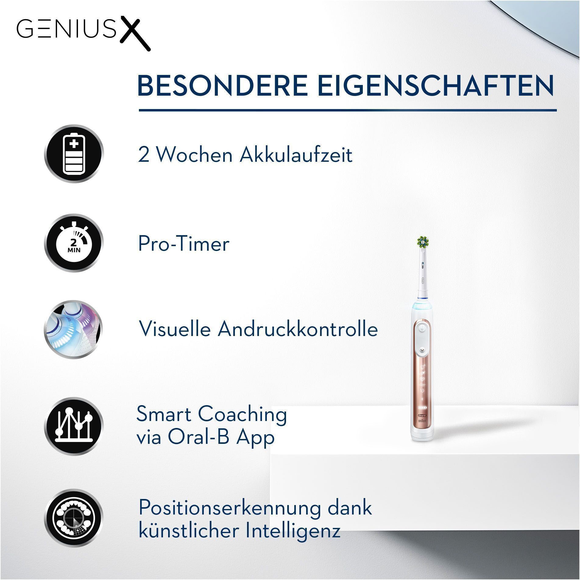 Oral-B Elektrische Zahnbürste »Genius X«, mit KI & Putztechnikerkennung, visuelle Andruckkontrolle, 6 Putzmodi