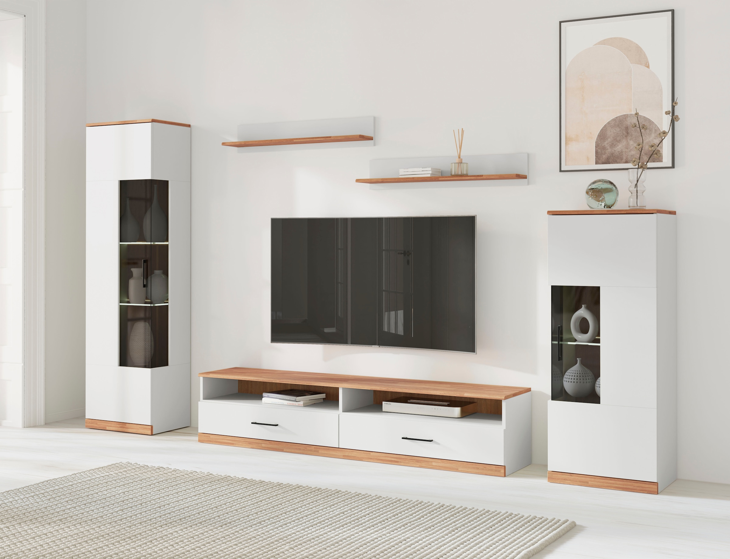 Home affaire Wohnwand "Ribe Wohnwand Set-5 St." Set, 5 Stk. tlg. Glaseinsat günstig online kaufen