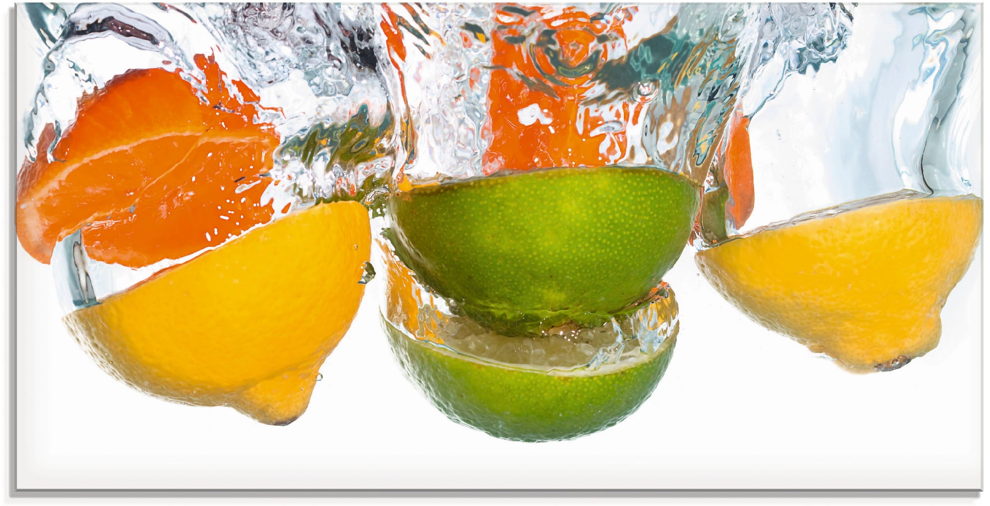 Artland Glasbild "Zitrusfrüchte fallen in klares Wasser" Lebensmittel 1 Stk. tlg. in verschiedenen Größen