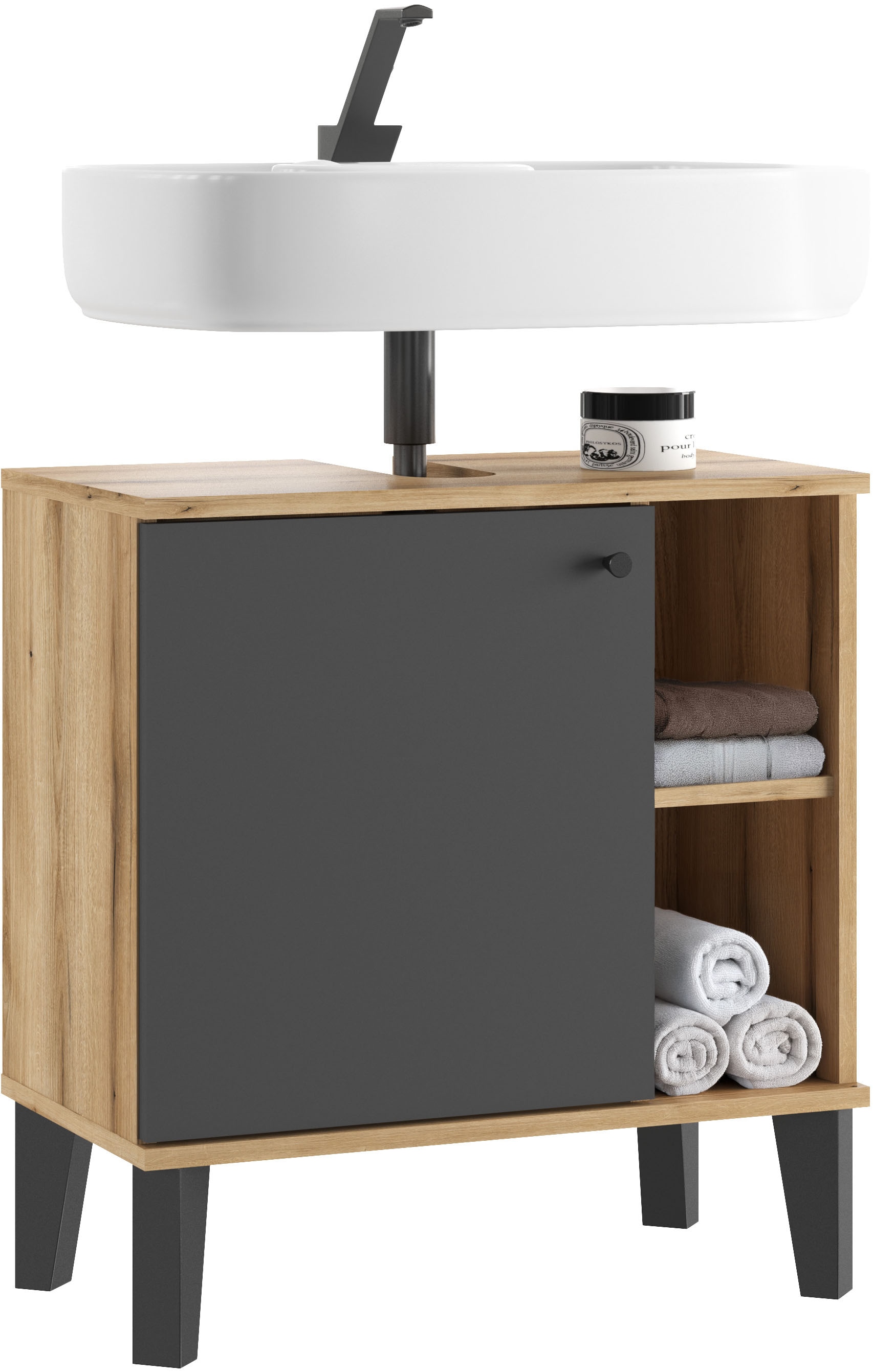 INOSIGN Waschbeckenunterschrank »Oslo, Waschtisch mit Knopfgriff, Badschrank im skandinavischen Design«, in der Türfarbe Weiß oder Grau verfügbar, ausreichend Stauraum