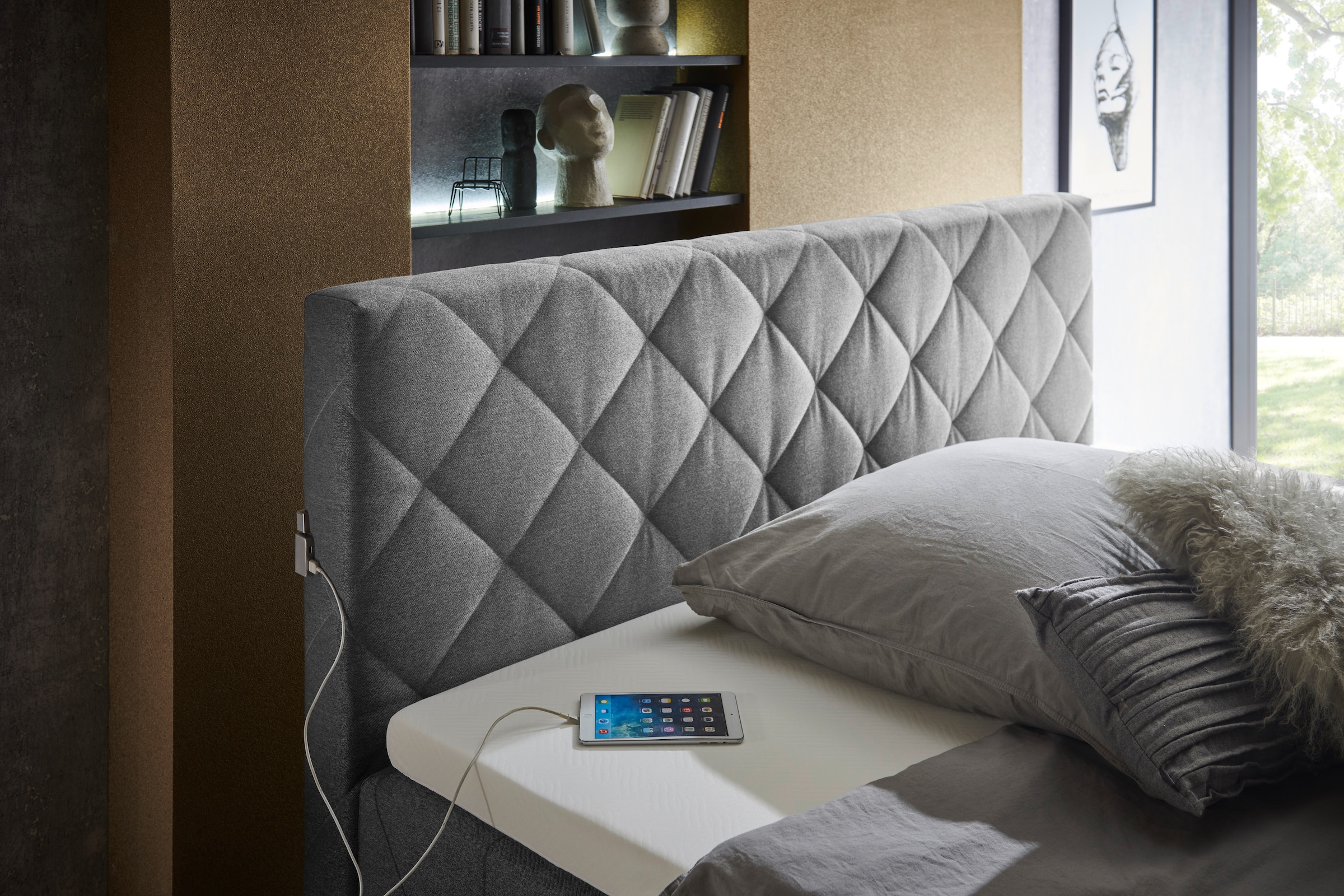 meise.möbel Boxspringbett »Messina«, inkl. Bettkasten, LED-Beleuchtung und Topper