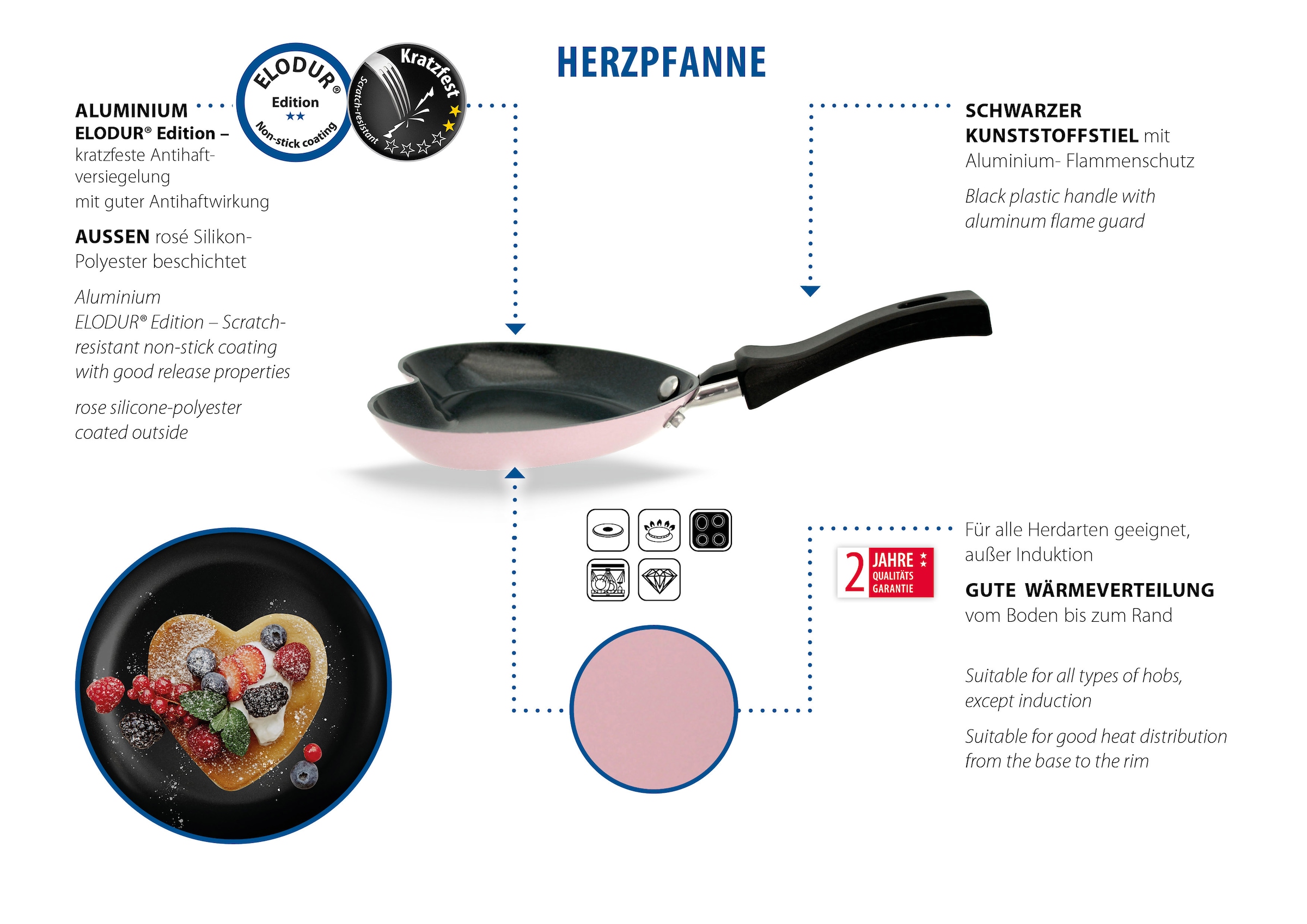 Elo Basic Bratpfanne »Basic Pfanne + Gratis Mini Herzpfanne« Aluminium Set, 2 tlg. aussen rosé Silicon Polyester beschichtet
