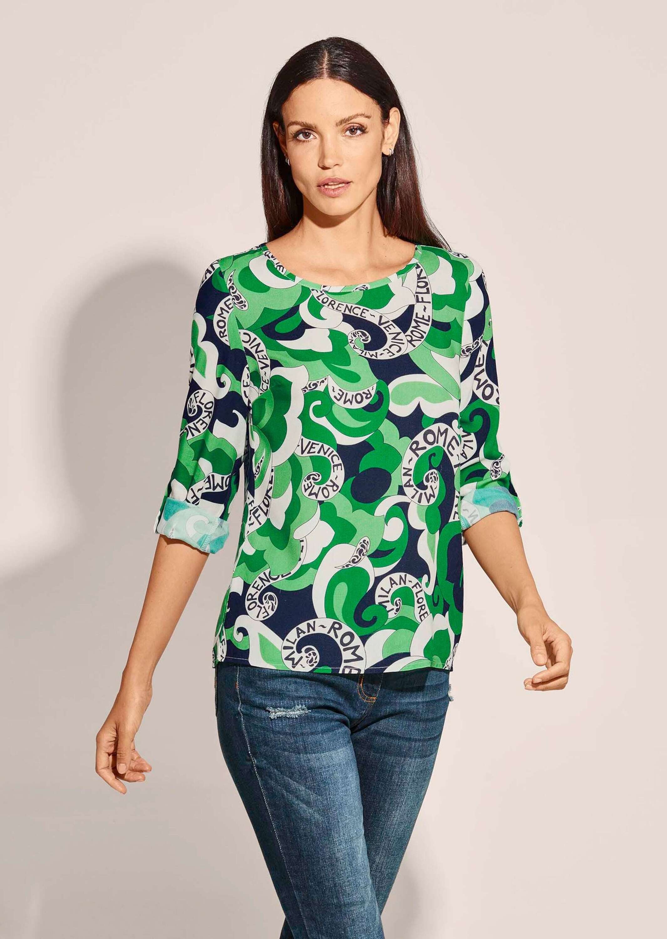 MADELEINE Kurzarmbluse »Bluse Statement-Bluse mit Städteprint«