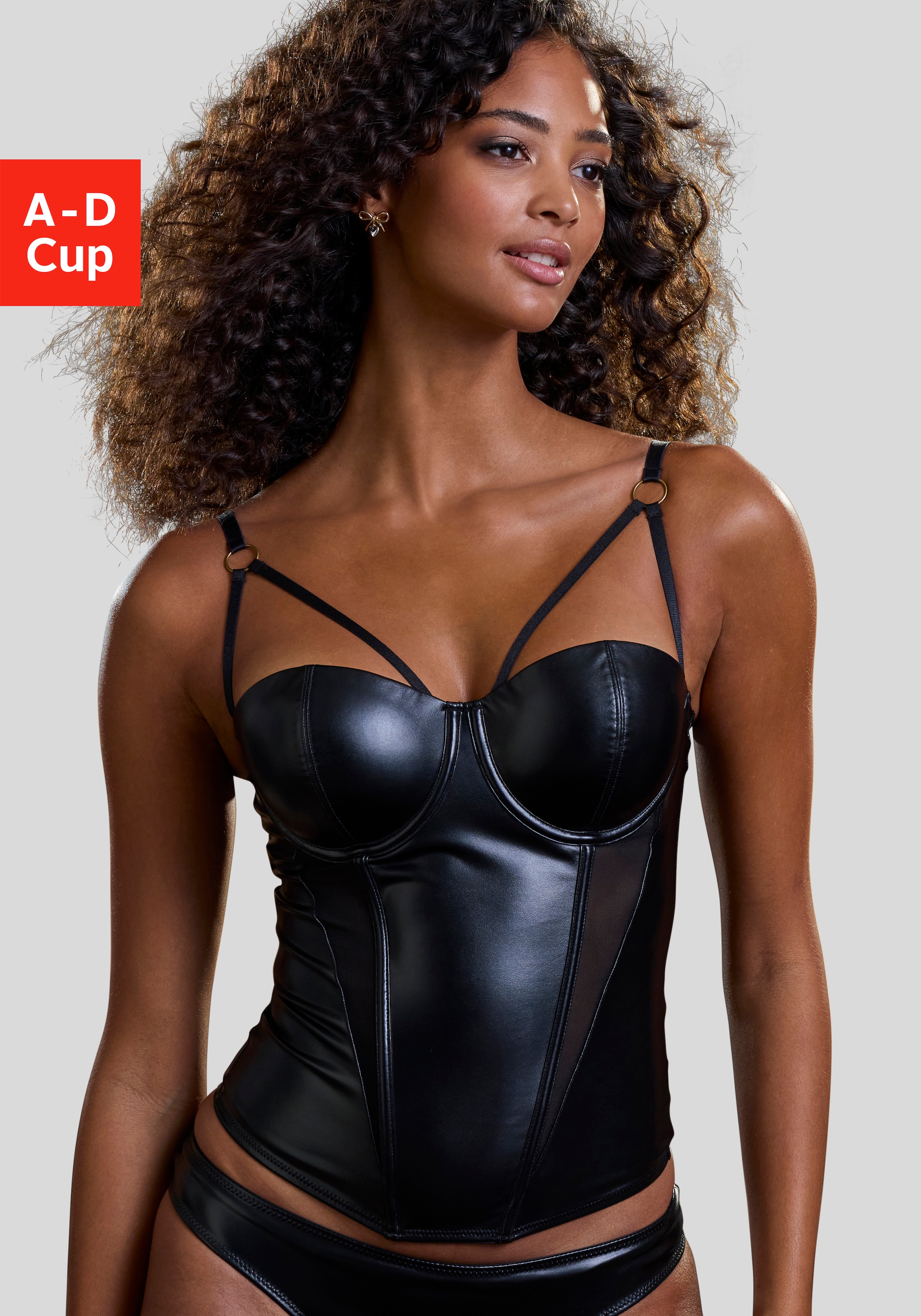 Damen Corsage, PETITE FLEUR GOLD, Gr. 80, schwarz, Lederoptik (PU beschichtet), Obermaterial: 83% Polyester, 10% Polyamid, 7% Elasthan. Beschichtung: