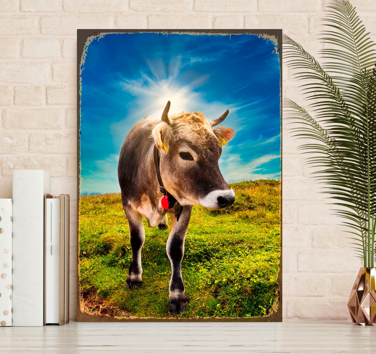 queence Metallbild "Alpen Kuh", Schriftzüge-Kuhbilder-Berge & Alpenbilder, günstig online kaufen