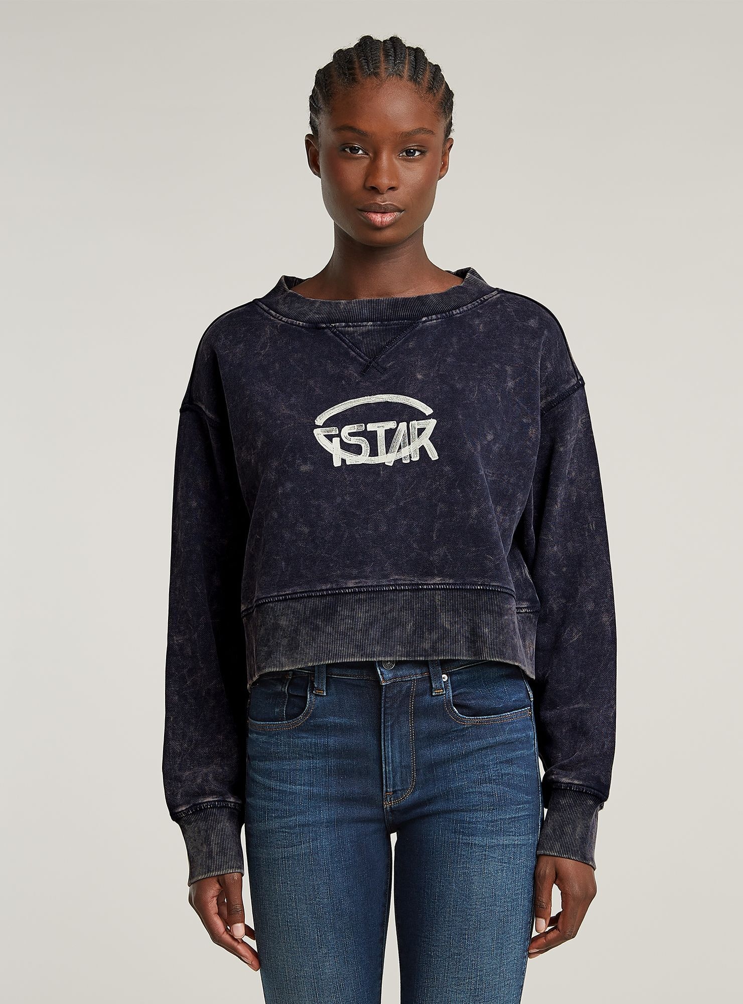 G-STAR Longpullover "Overdyed Cropped Logo Loose Sweatshirt" günstig online kaufen