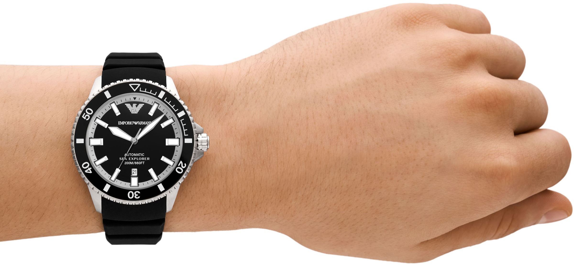Emporio Armani Automatikuhr, Armbanduhr, Herrenuhr, Mechanische Uhr, Silikonarmband, analog, Tag