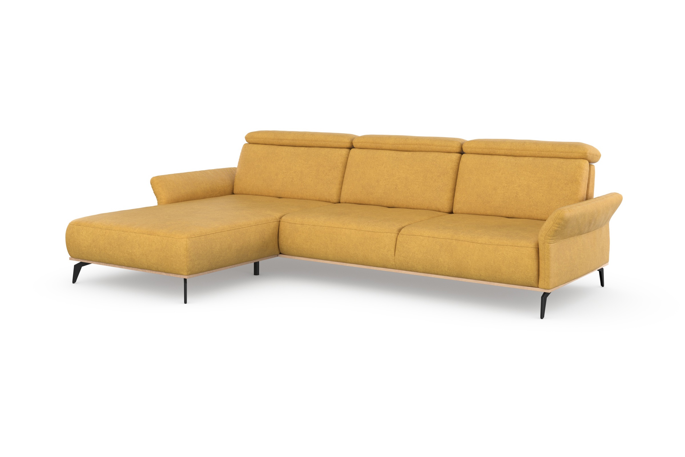 Ecksofa HOME AFFAIRE "Fjord L-Form", gelb (dijon), B:324cm H:93cm T:184cm, 100% Polyester, Sofas, Ecksofa, massiv, wahlweise mit Armlehnfunktion, Kopf- Sitztiefenverstellung 3