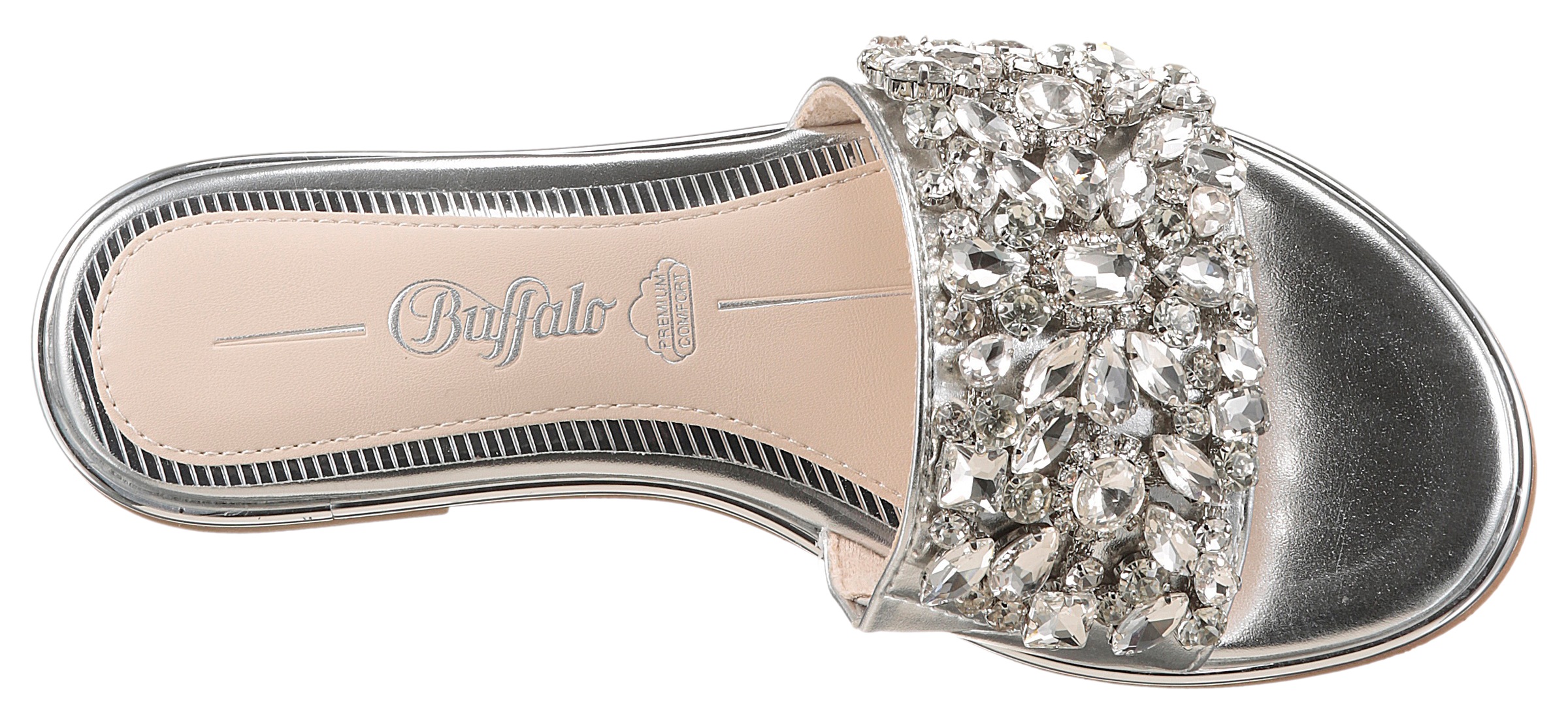 Buffalo Pantolette »KIRA SLIDE«, Sommerschuh, Strandschuh, Partypantolette mit Schmuckelementen