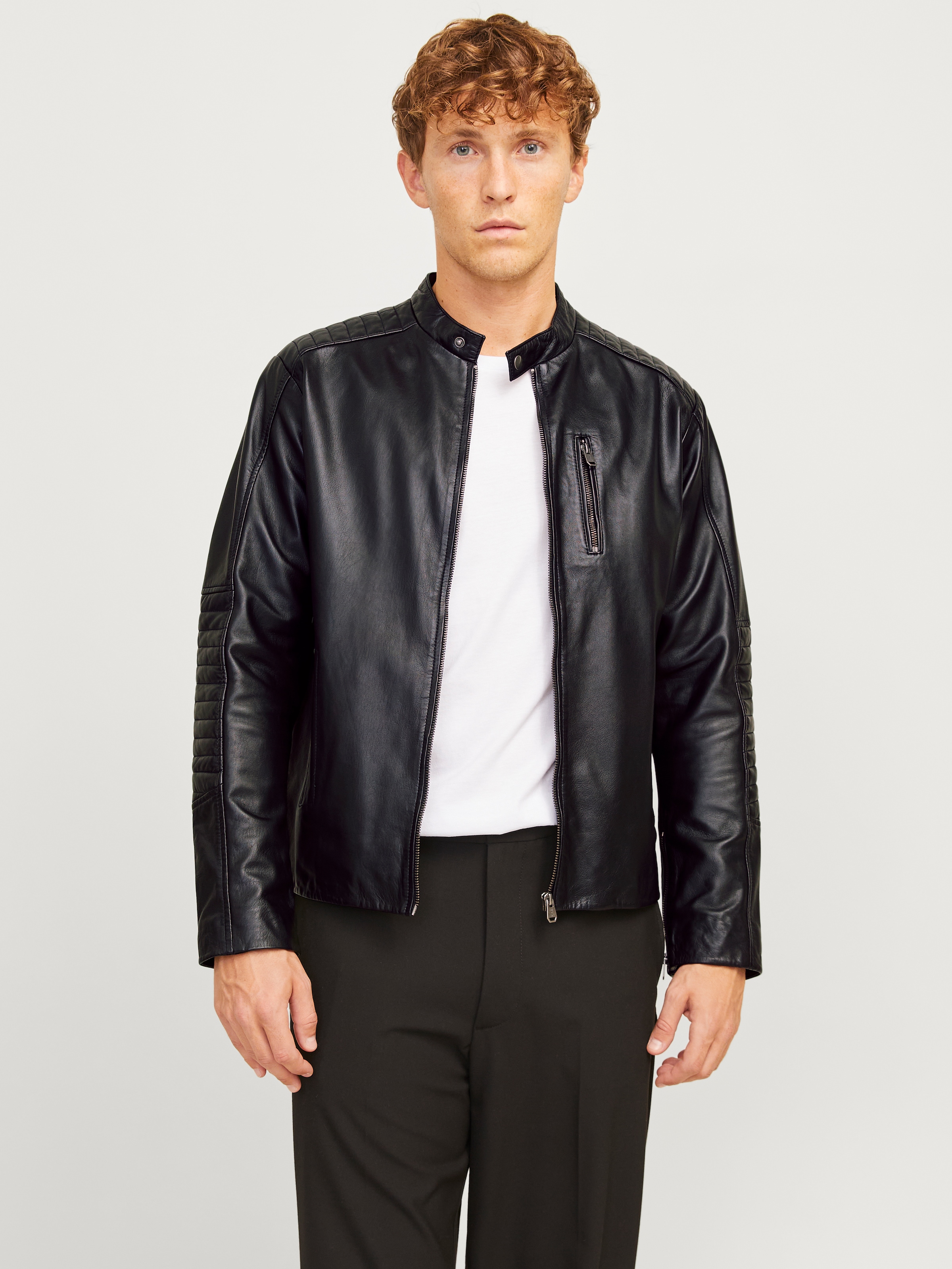 Jack & Jones Lederjacke "JJELIAM LAMB LEATHER JACKET NOOS", ohne Kapuze, mit markanter Schultersteppung